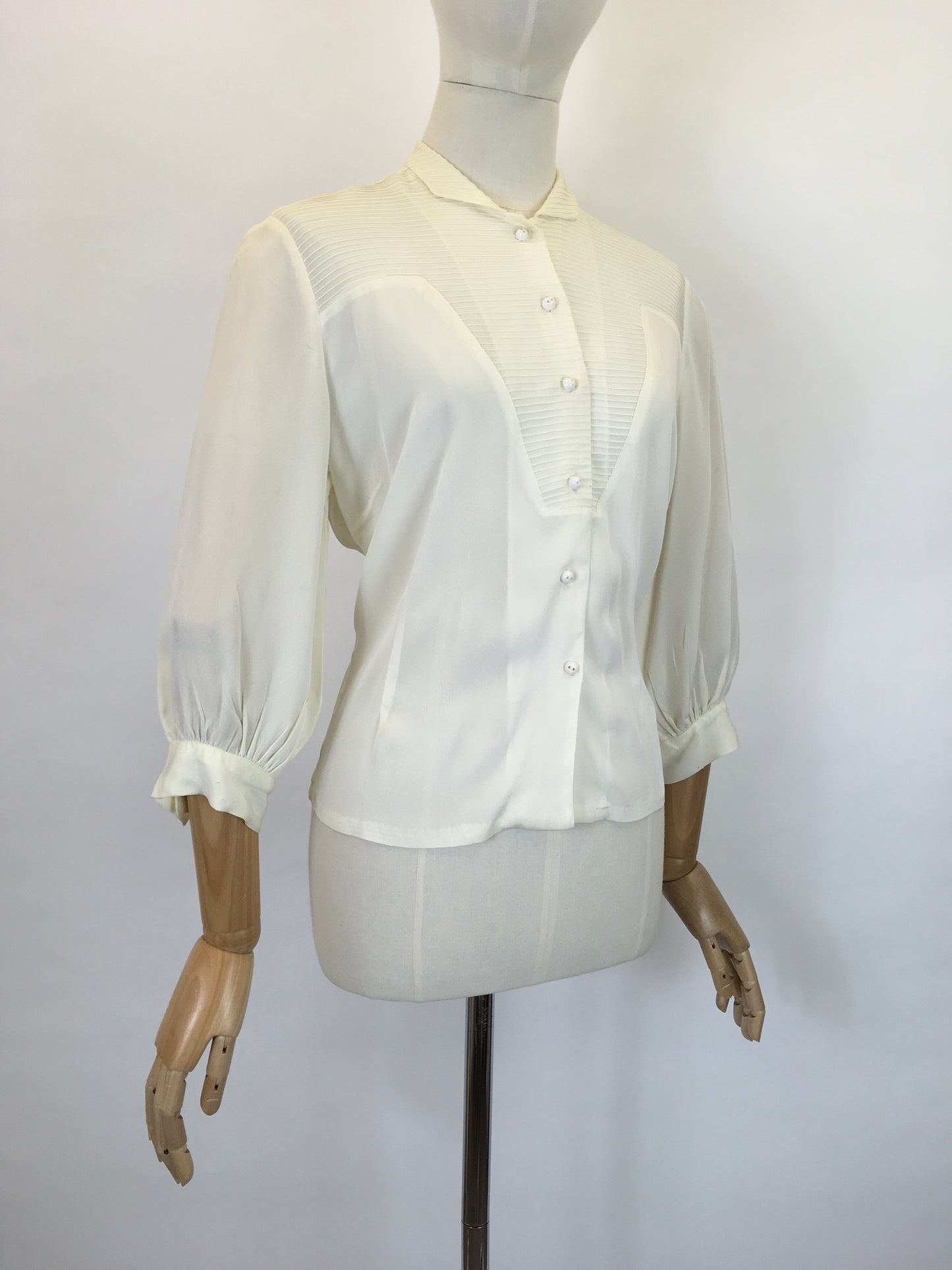 Original Late 1940’s Cream Blouse - With Lovely Pleated Detailing To The Bodice