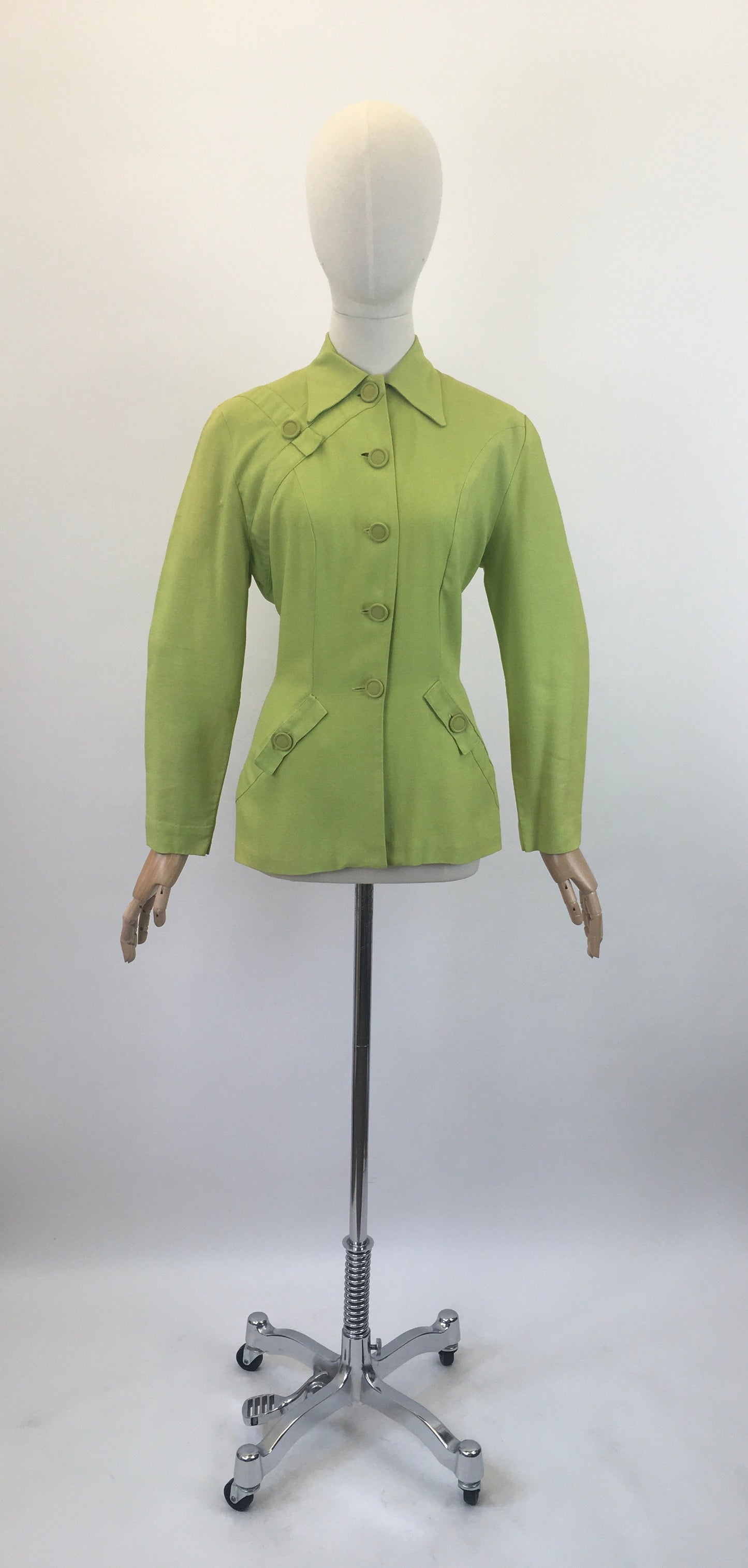 Original 1940's Fabulous Linen Jacket - In A Bright Chartreuse With Lovely Details