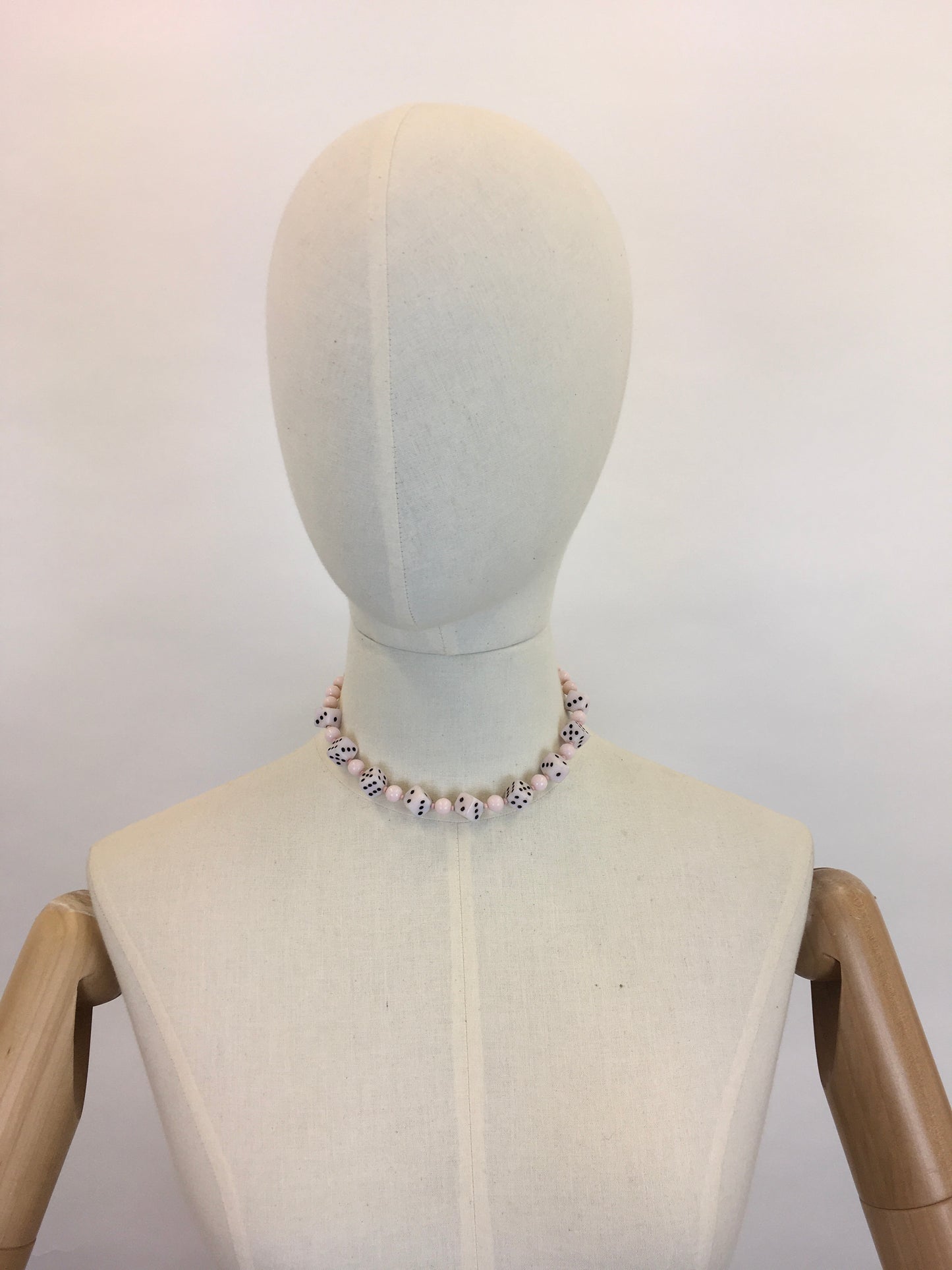 Original 1950s Pale Pink Novelty Dice Necklace - Made From Milk Bottle Glass