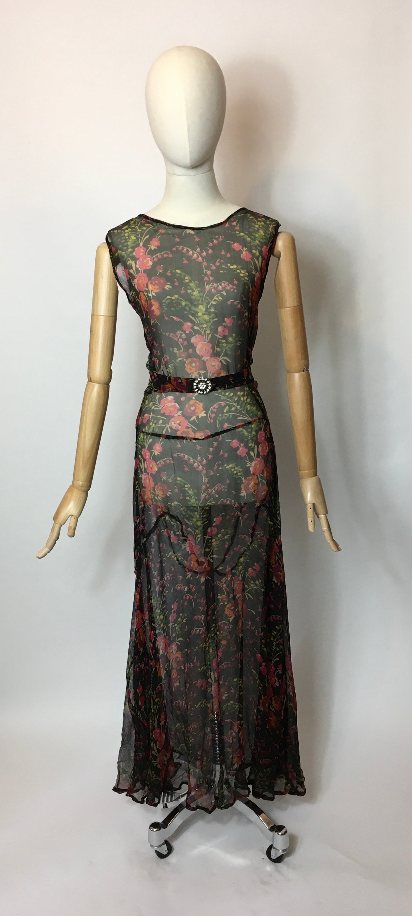 Original 1930’s Floral Chiffon Bias Cut Evening Gown - Festival of Vintage Fashion Show Exclusive