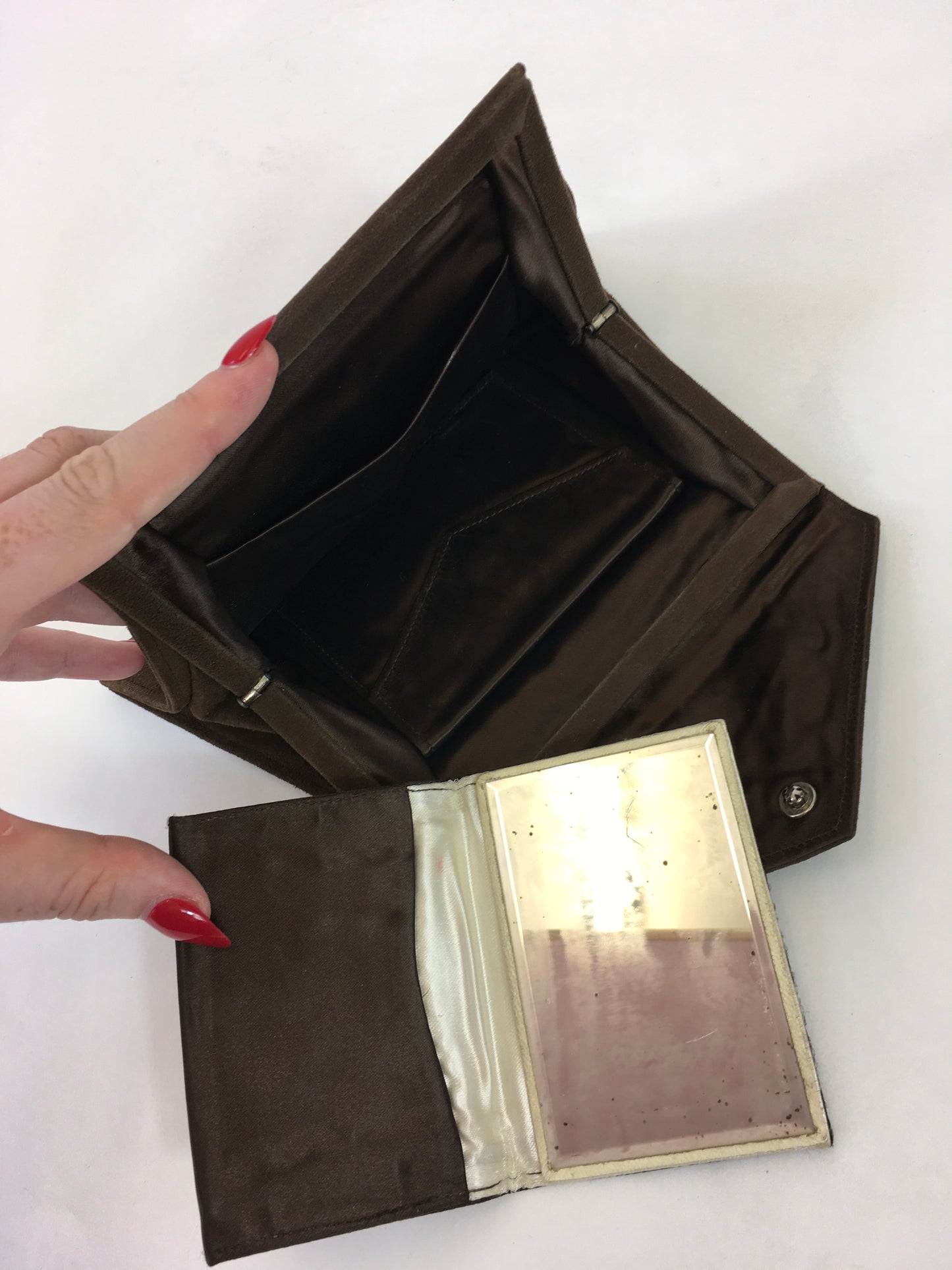 Original 1930's Exquisite Suede Evening Handbag - In Chocolate Brown Suede with Paste Embellishment