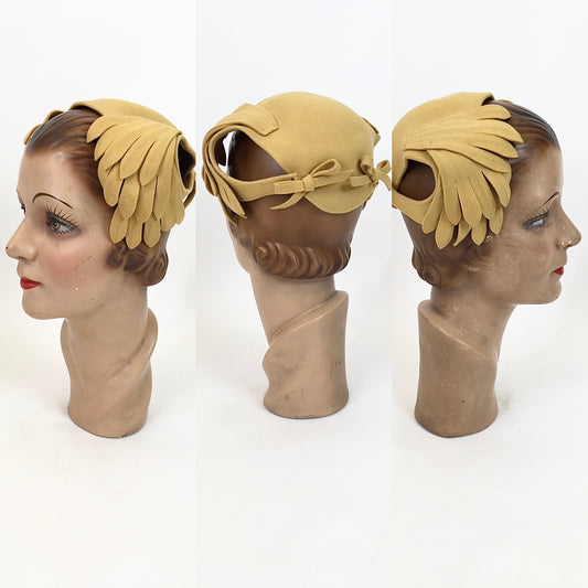 Original Late 1940's Early 1950's Stunning Headpiece - In A Warm Mustard