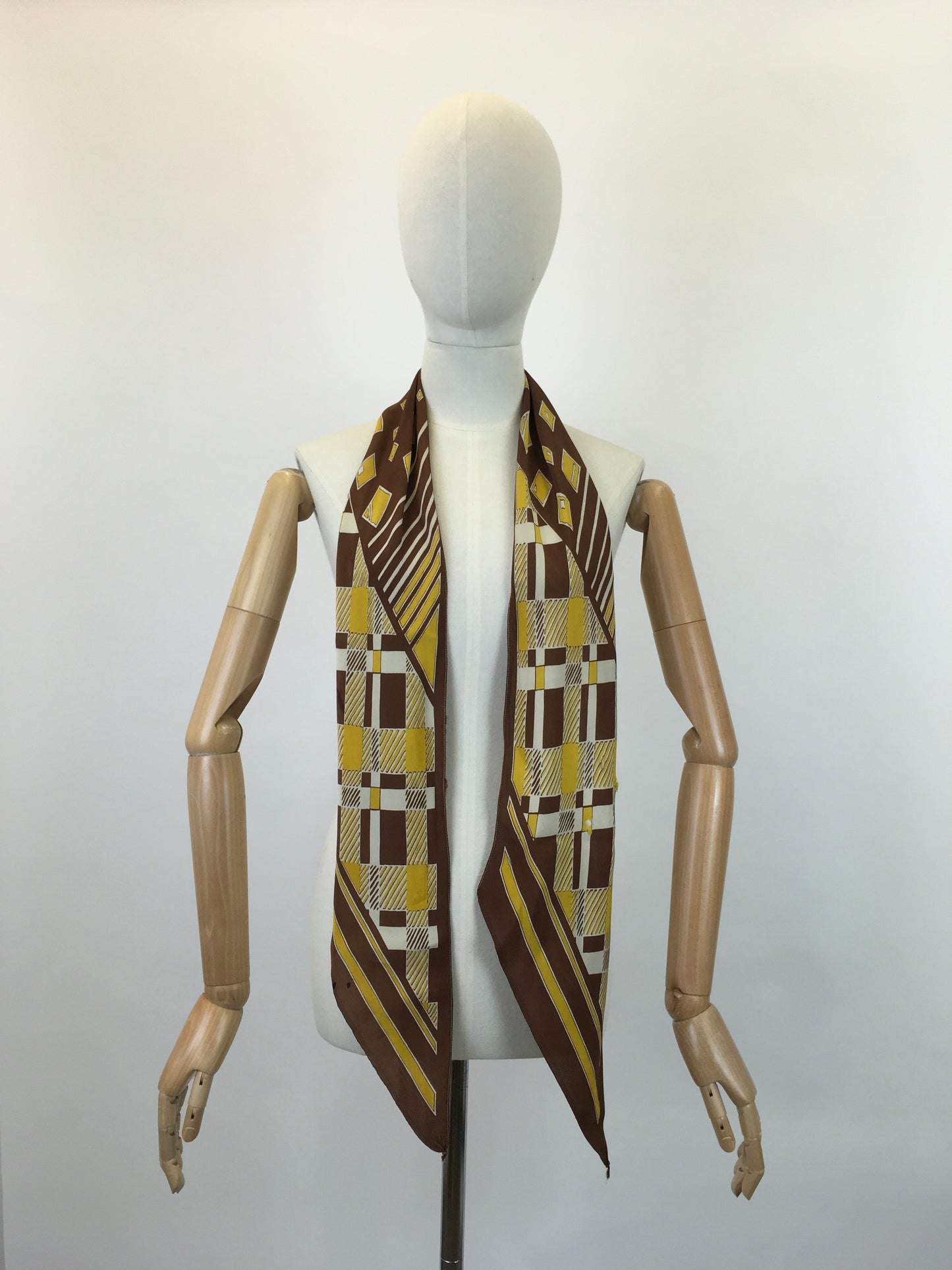 Original 1930’s Rayon Deco Pointed Scarf - In Mustards, Ivory and Warm Brown