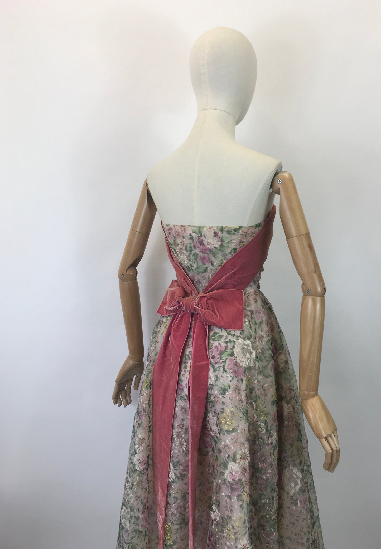 Original 1950's SENSATIONAL Floral Dress - By ' Sambo Fashions' with Boning and Velvet Trim