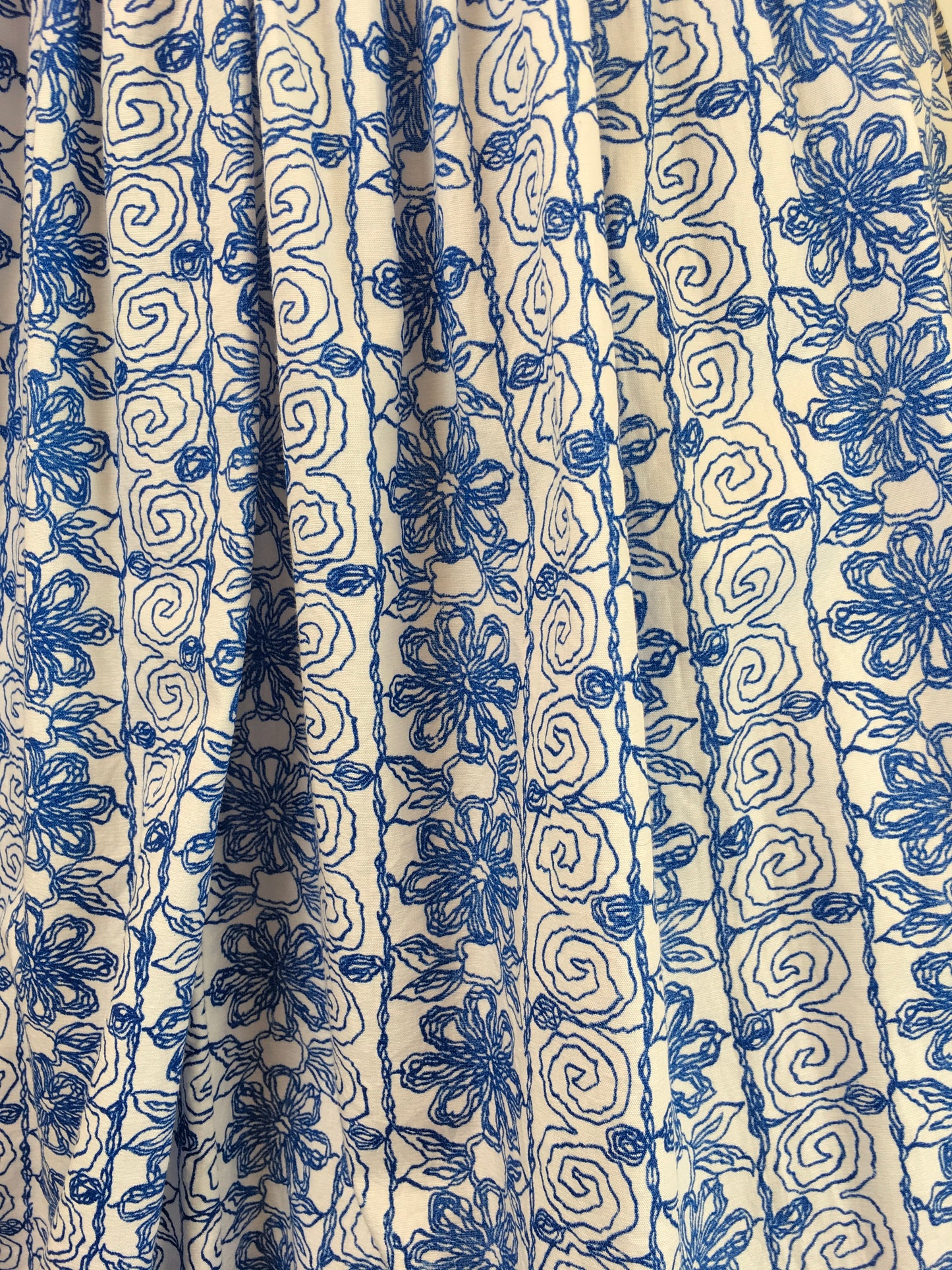 Original 1950s Cotton Day Dress - In a Lovely Cobalt Blue and White Scribble Fabric