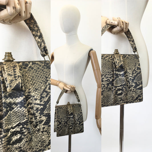 Original 1940's Sensational Snakes Skin Handbag - With Gold Details