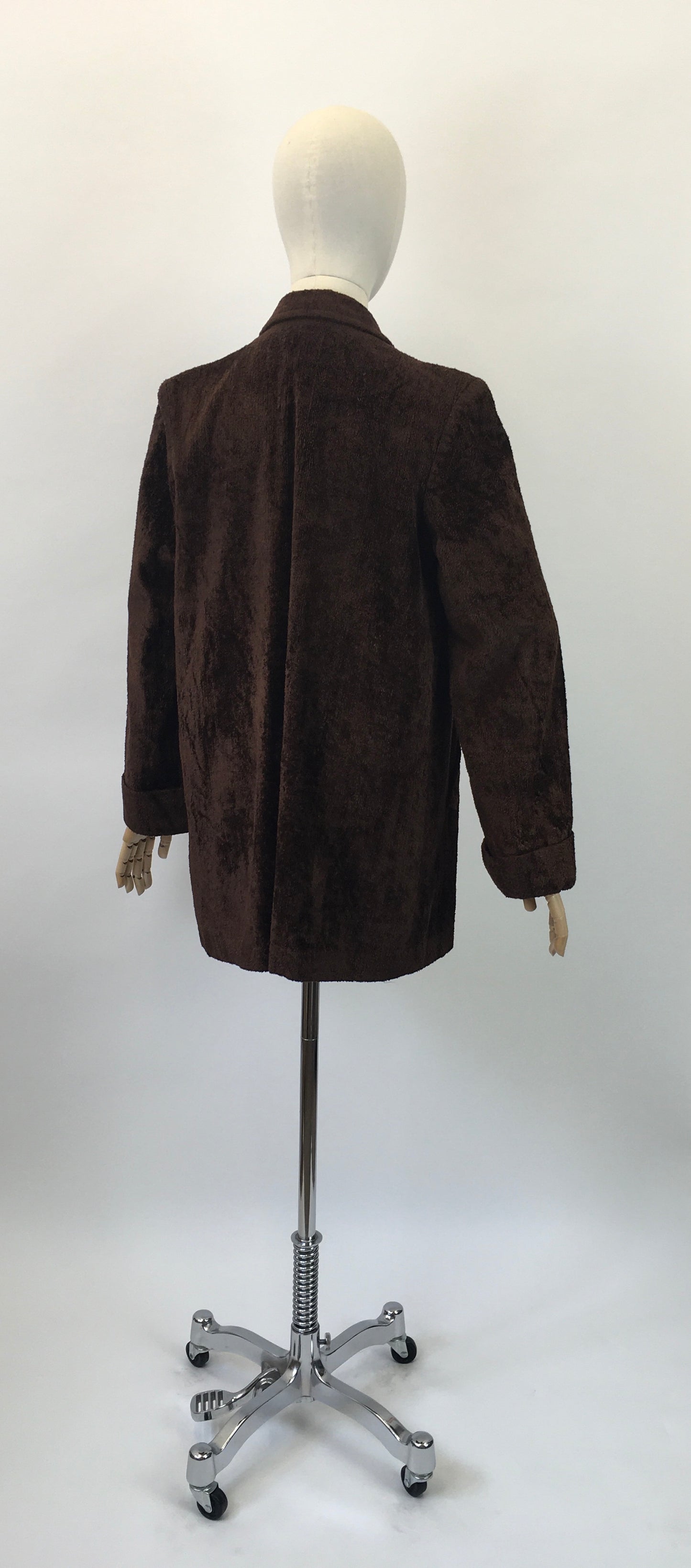 Original 1940's Stunning Chenille Velvet Swing Jacket - In A Deep Chocolate Brown