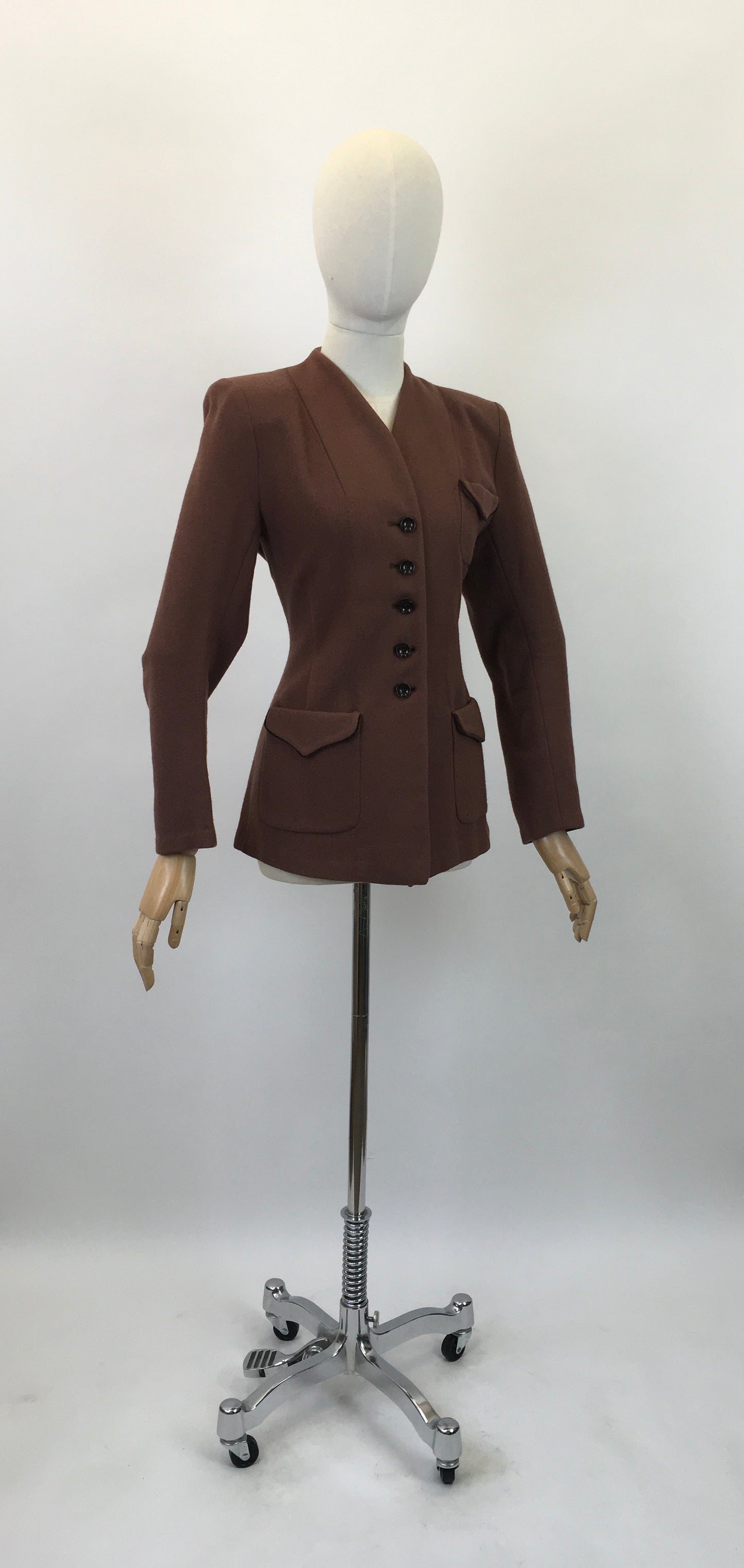 Original 1940's Darling Woollen Jacket - In A Caramel Brown With Green Piping