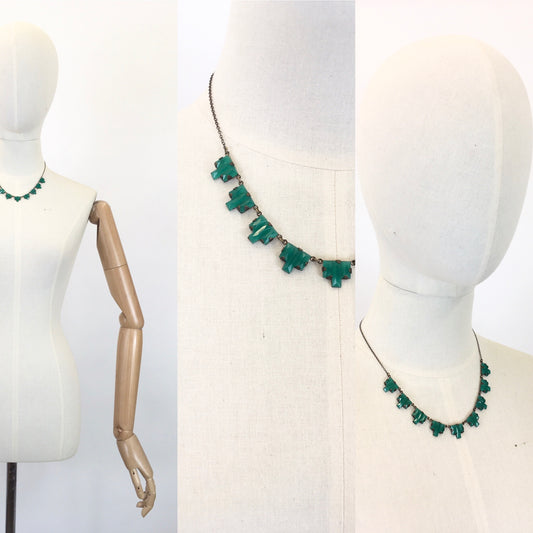 Original 1930’s Art Deco Shaped Necklace - With Jade Green Glass