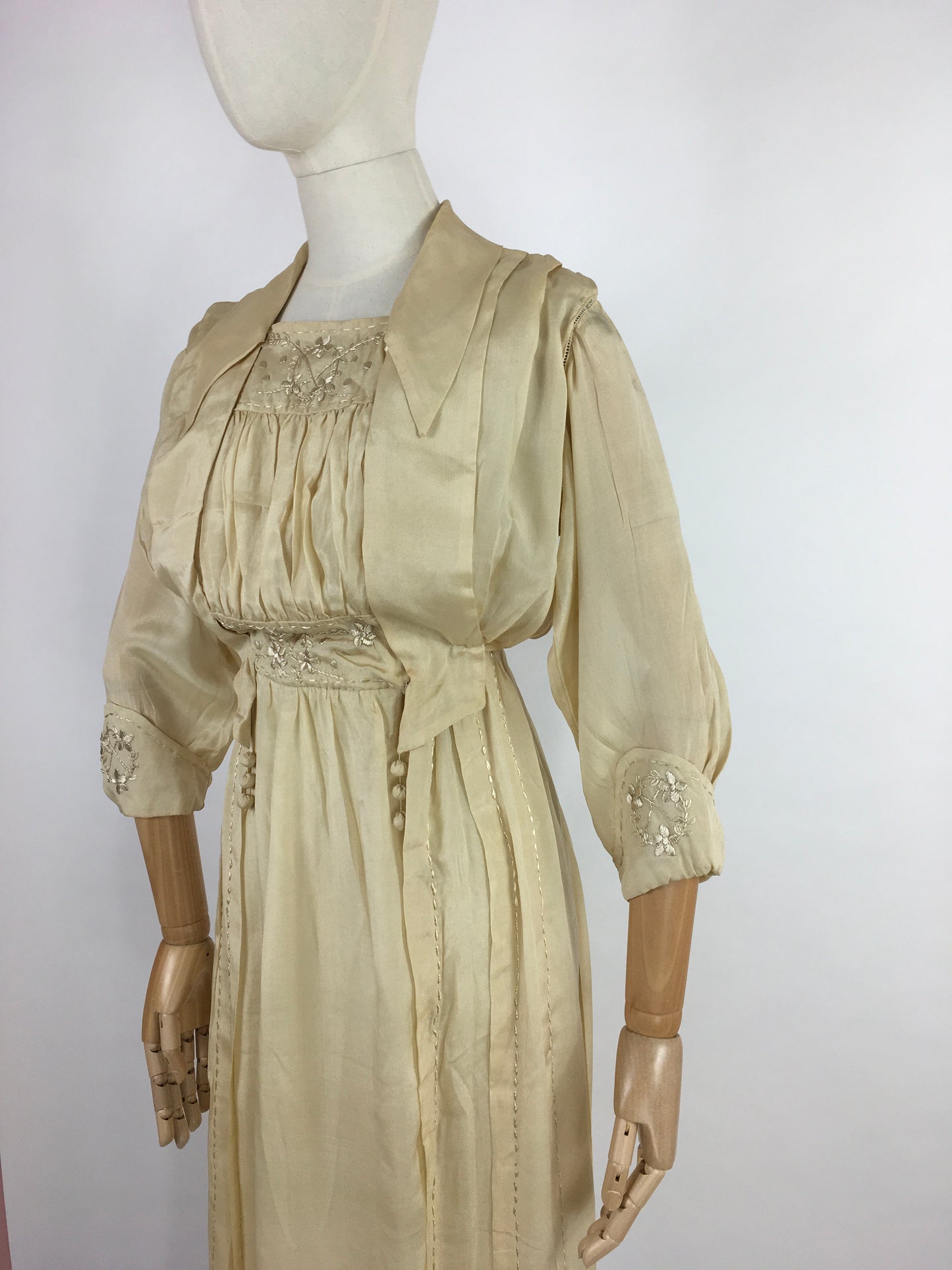 Original Early 1910’s Dress - Made from The Most Beautiful Buttermilk Cream Raw Silk with Exquisite Antique Detailing