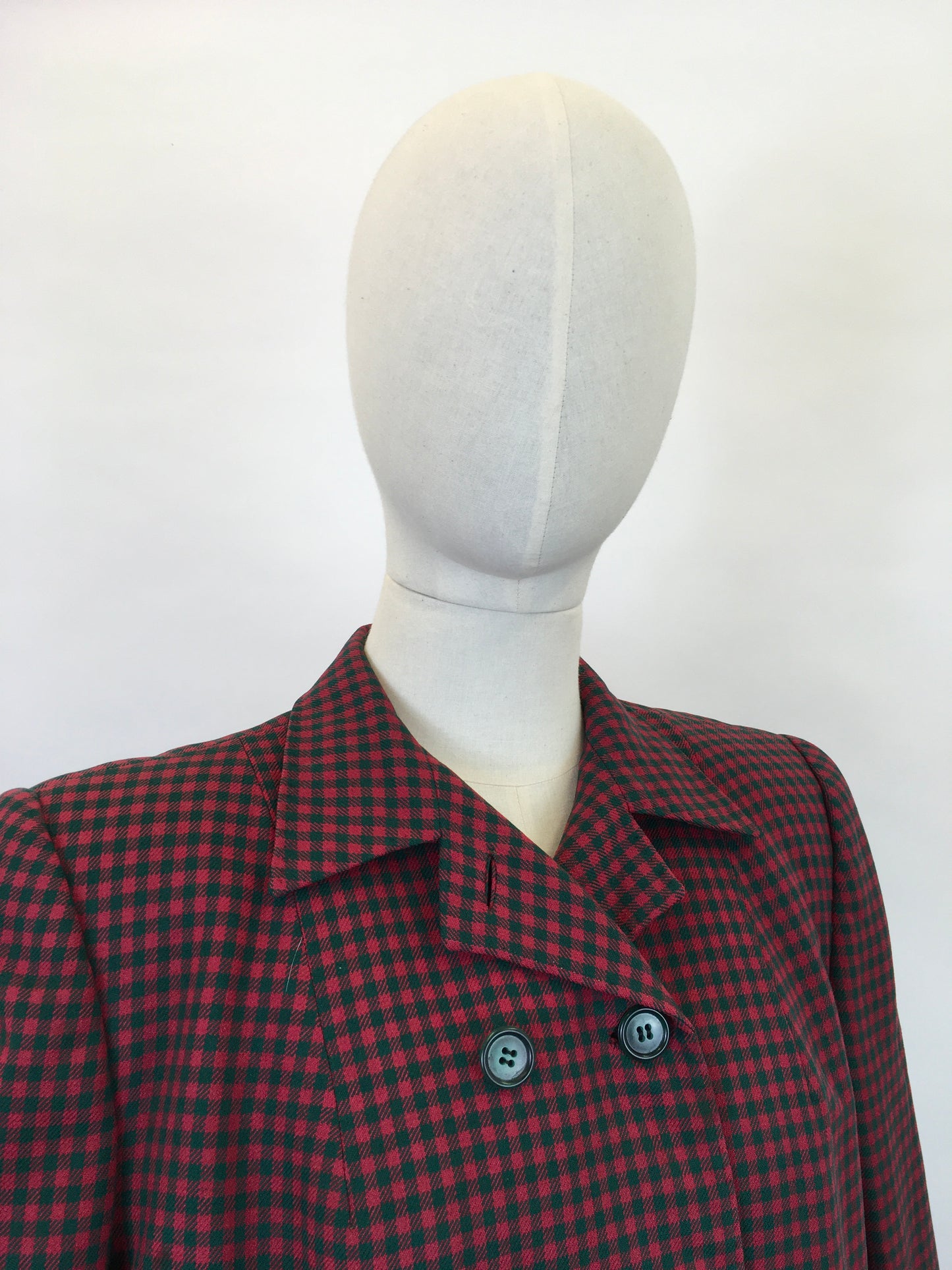 Original 1940’s American Double Breasted Jacket - In A Lovely Red & Green Check Suiting Cloth