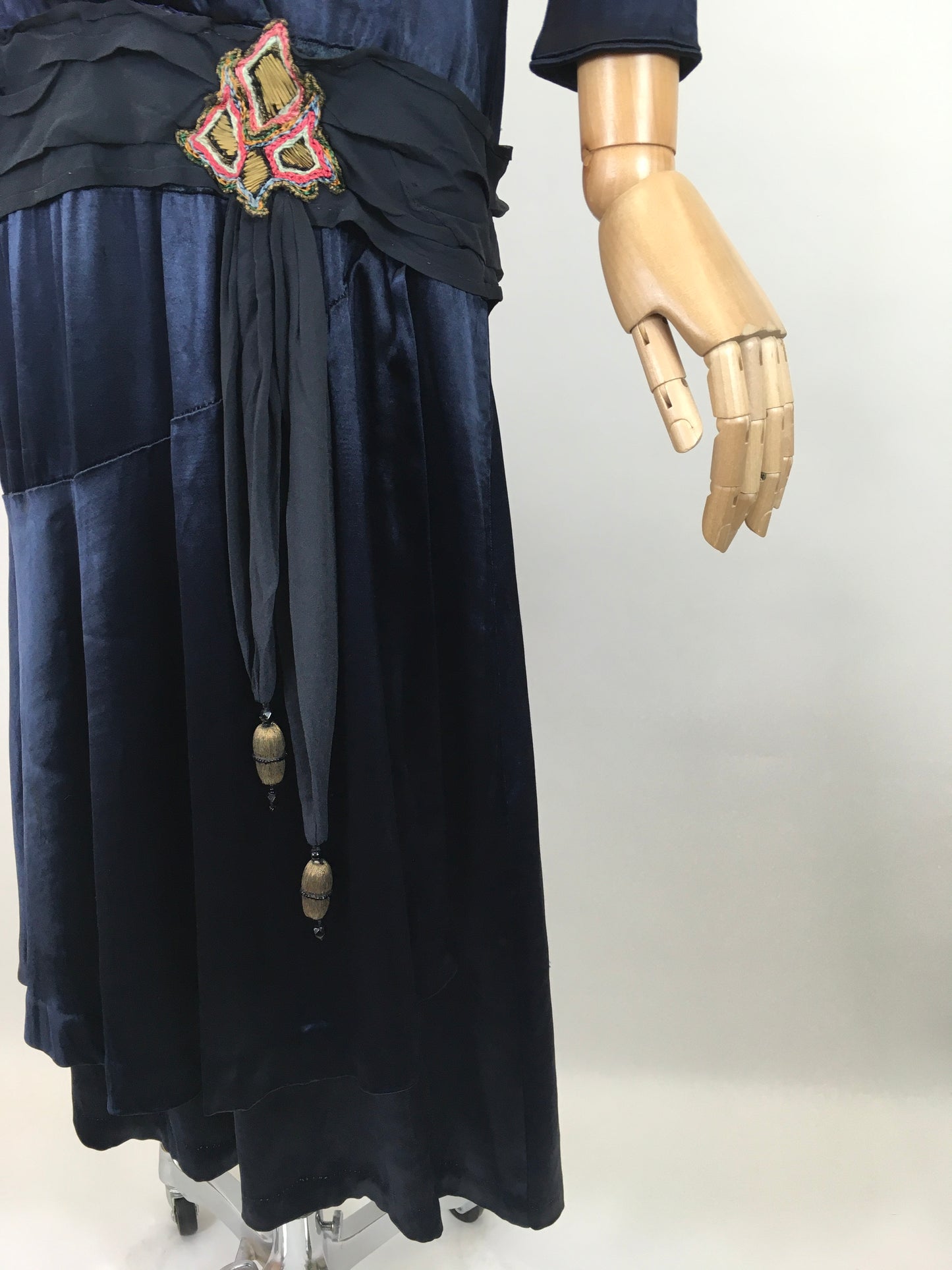 Original 1920's Sensational Navy Dress - With Exquisite Lame Embroidered Details