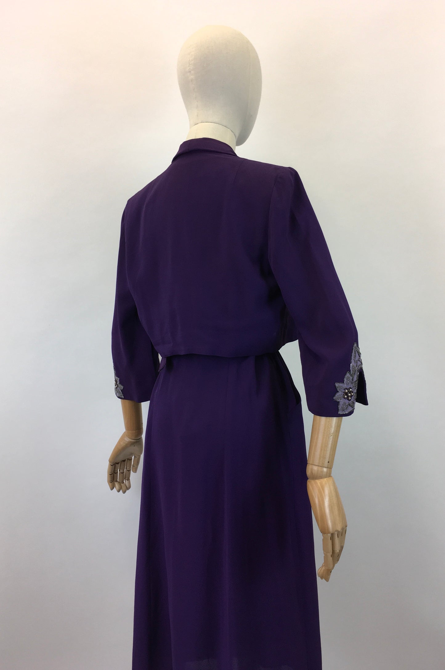 Original 1940's Amazing 3pc Set In Cadbury Purple - With Sensational Beadwork Detailing