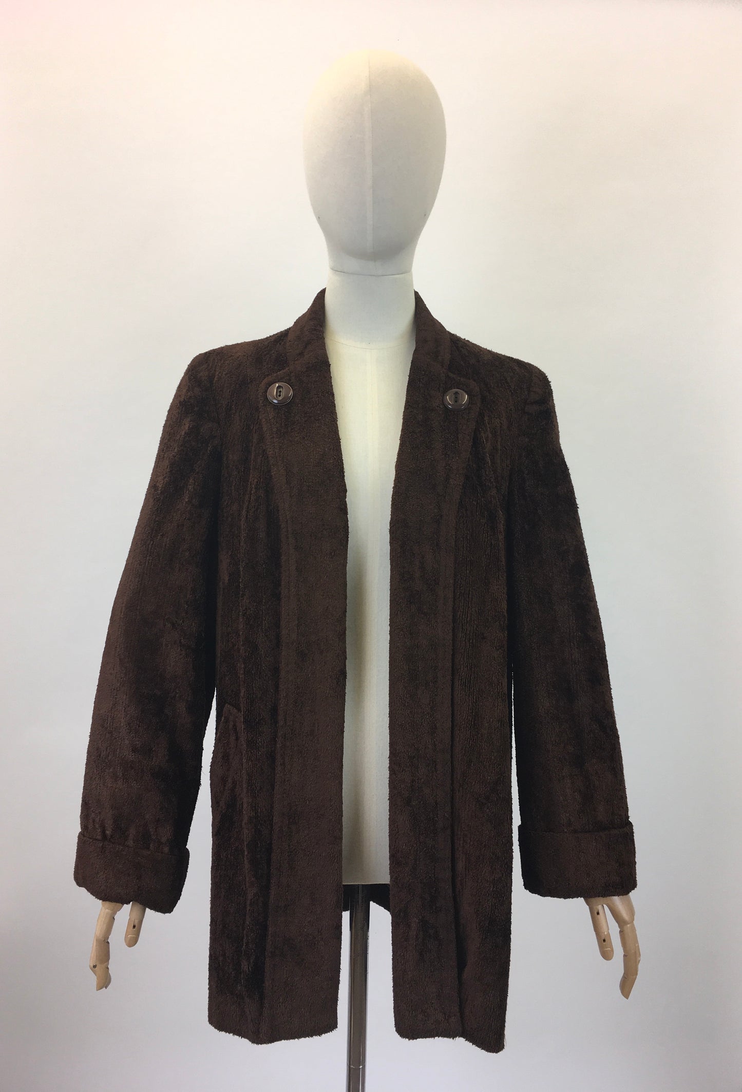 Original 1940's Stunning Chenille Velvet Swing Jacket - In A Deep Chocolate Brown