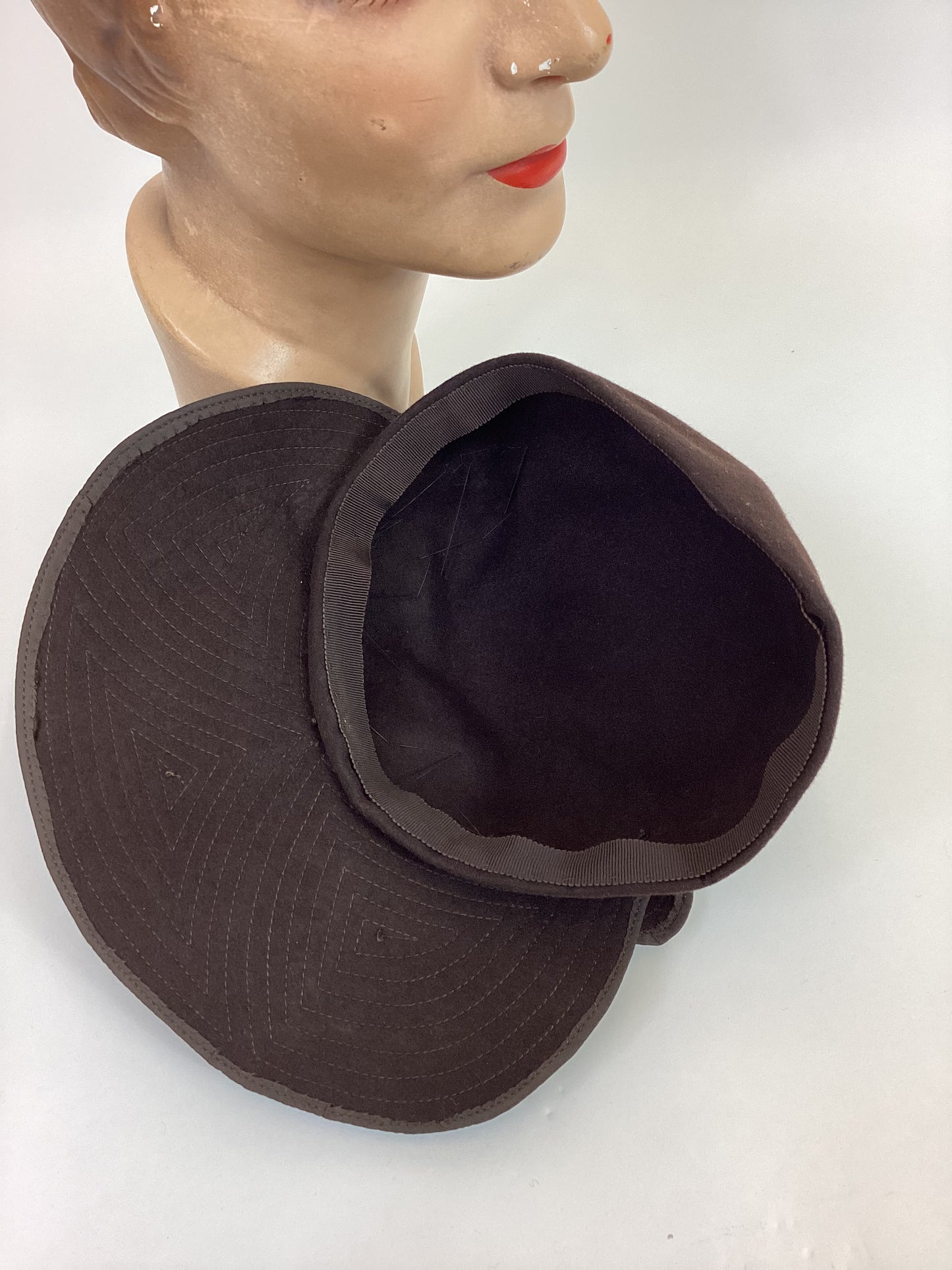 Original 1930’s Sensational Hat in Chocolate Brown - With Deco Stitching