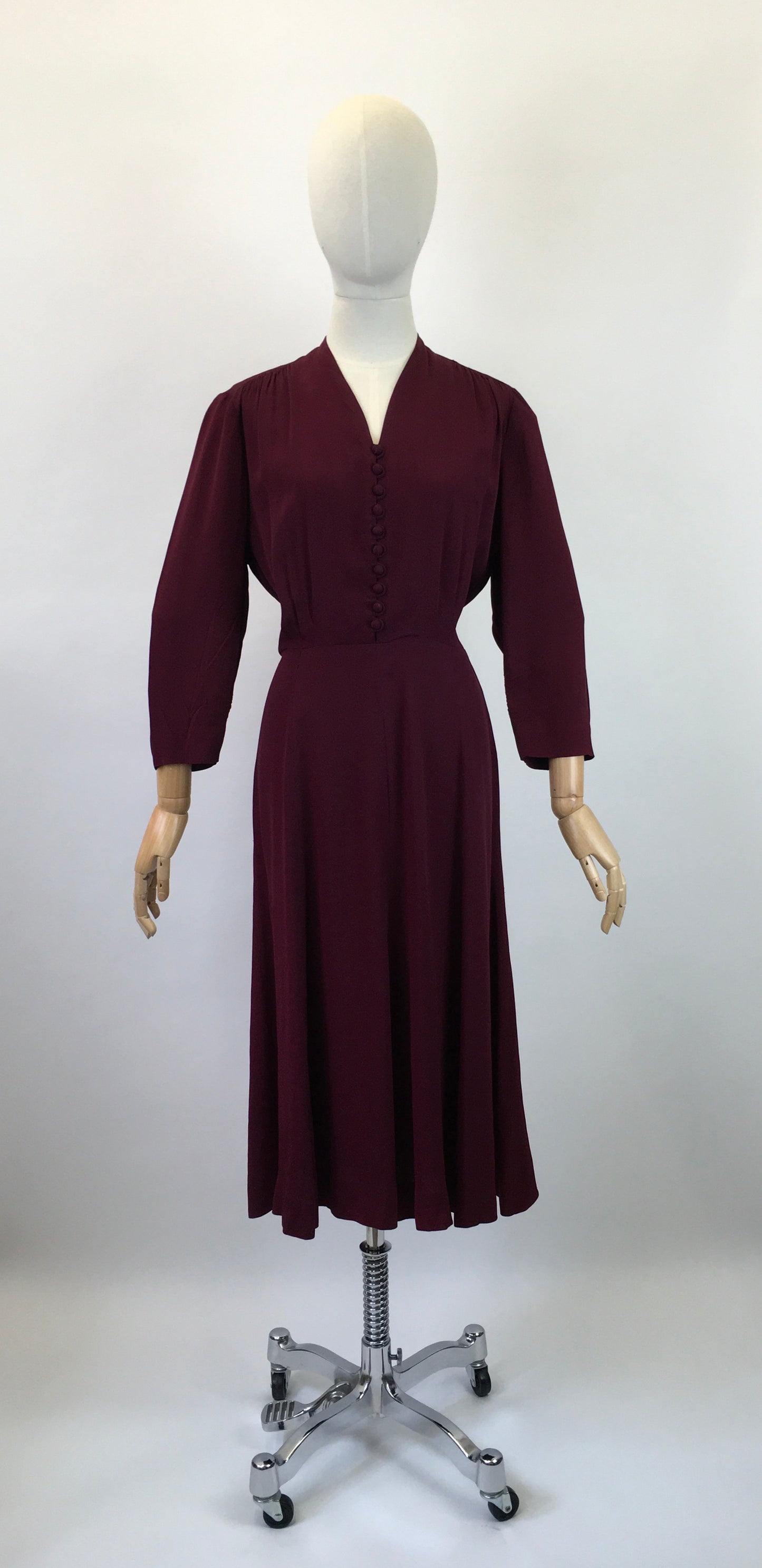 Original 1940's Divine Rayon Dress - In  A Deep Red Wine