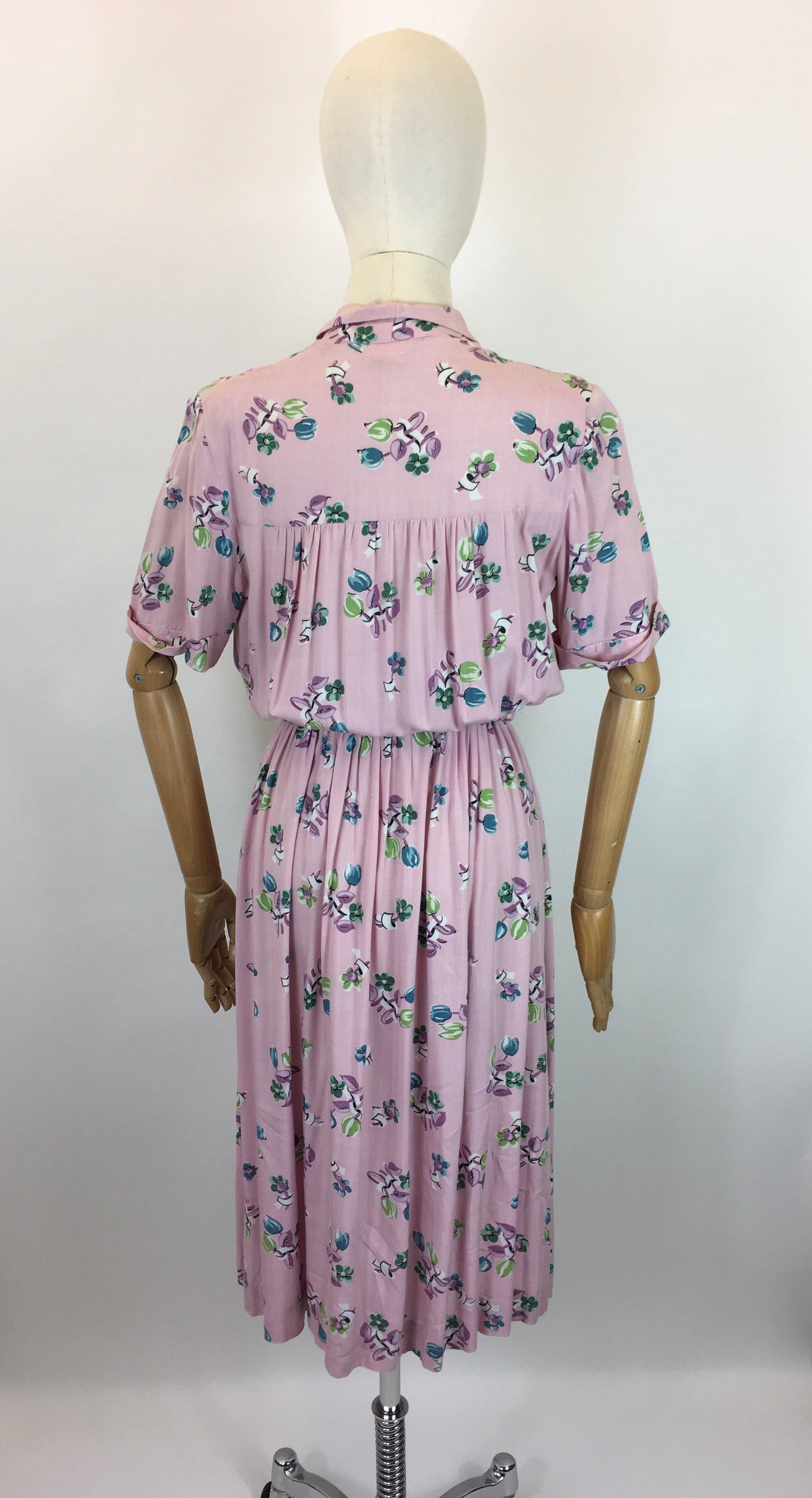 Original 1940s CC41 St.Michaels Cotton Day Dress - In Soft Pinks, Lavender, Lime & Teal