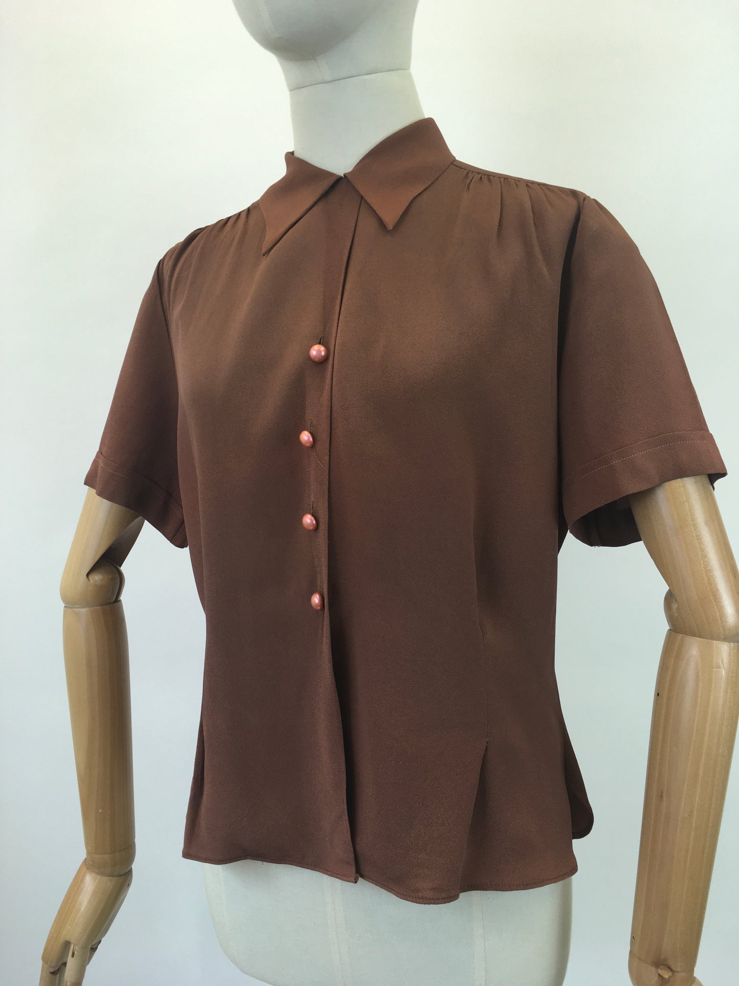 Original 1940's Darling Fine Crepe Blouse - In A Warm Chocolate Brown