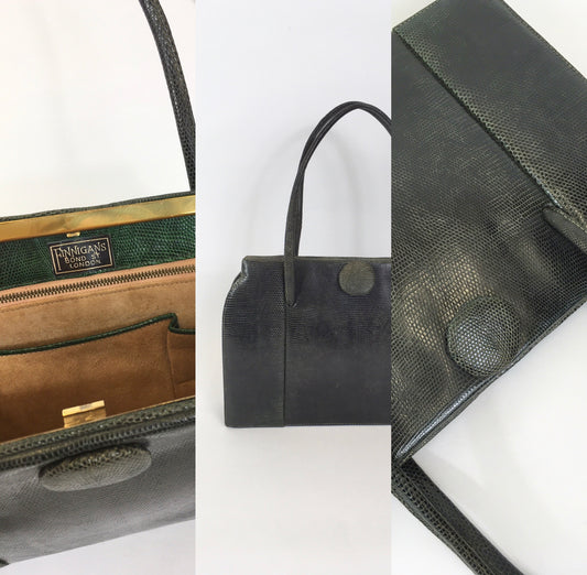 Original Late 1940’s Dark Green Leather Handbag - By ‘ Finnigans Label of London ‘