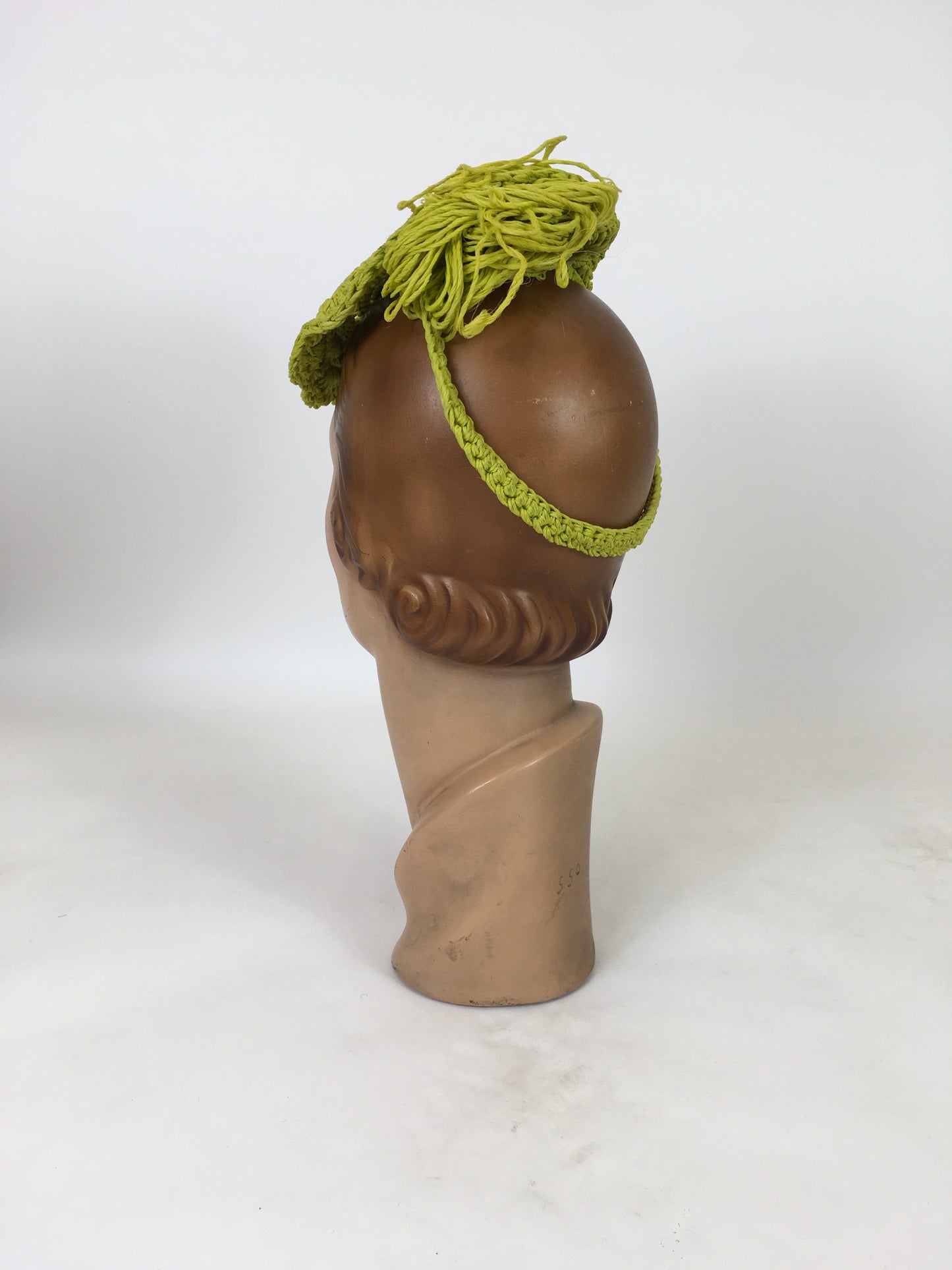 Original 1940's Fabulous Popcorn Crochet Headpiece - In A Sublime Chartreuse