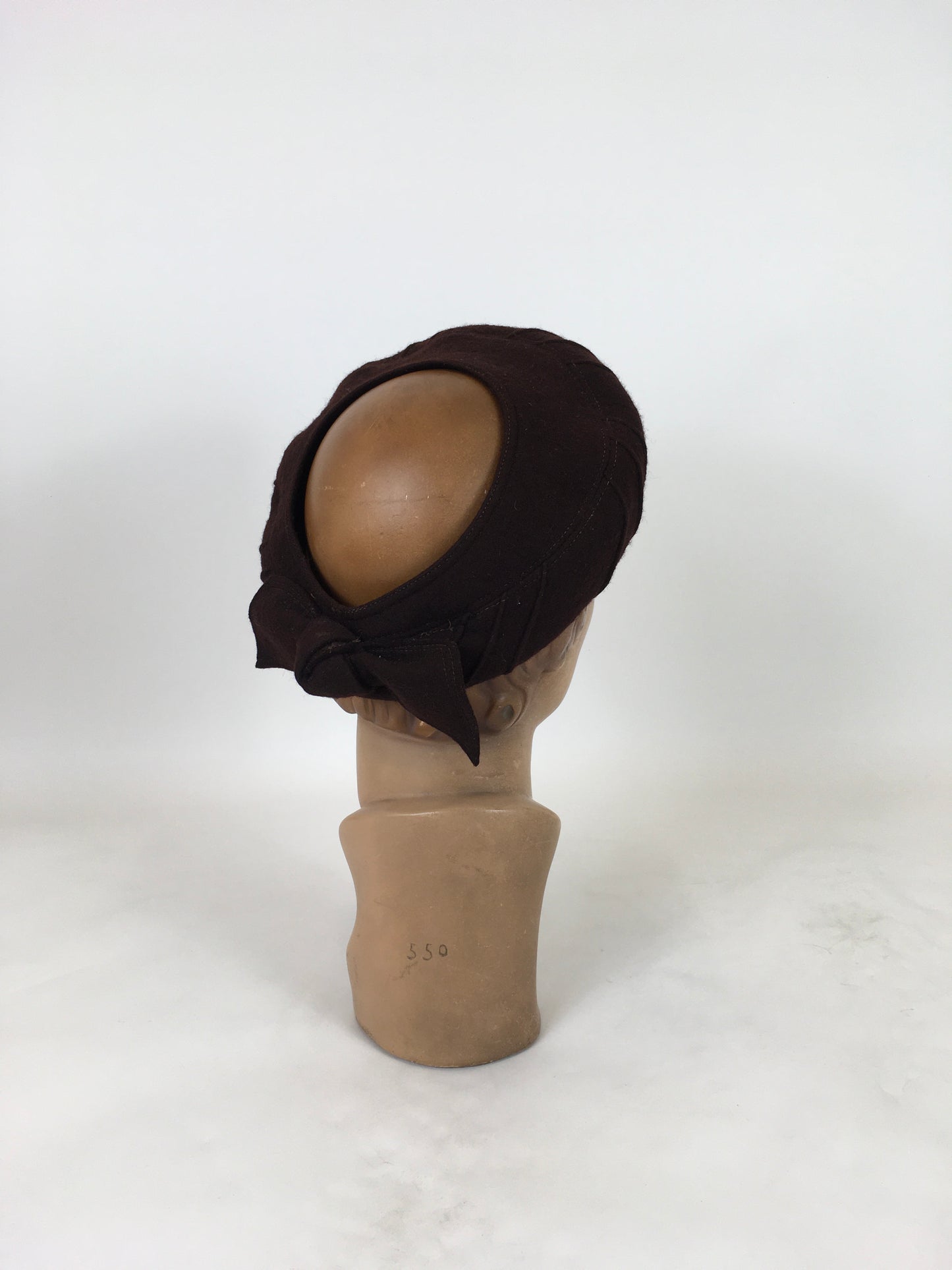 Original 1940's Open Crown Halo Hat - In Chocolate Brown