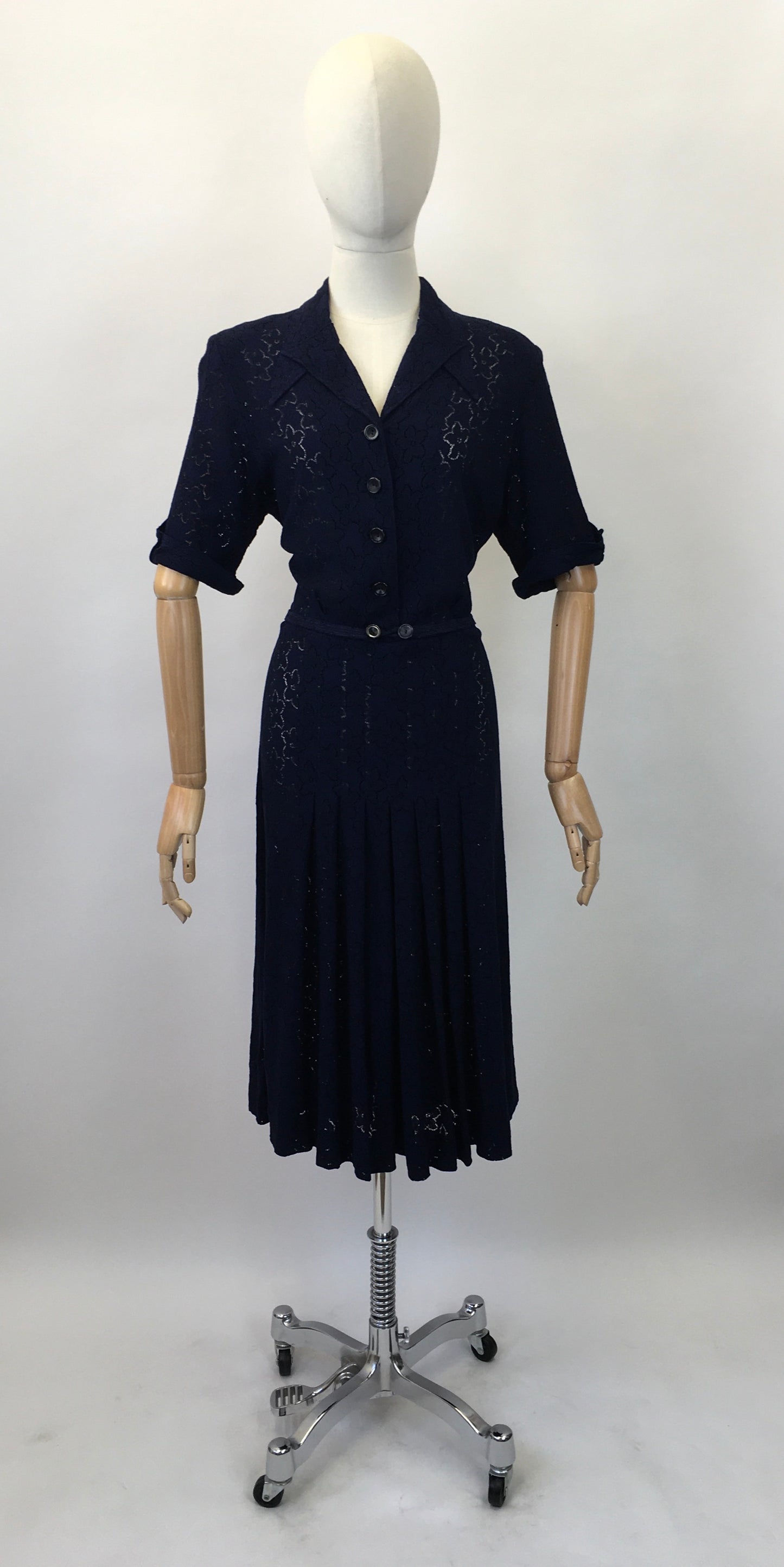 Original 1930's Stunning Lace Dress in a Classic Navy - With Exquisite Details