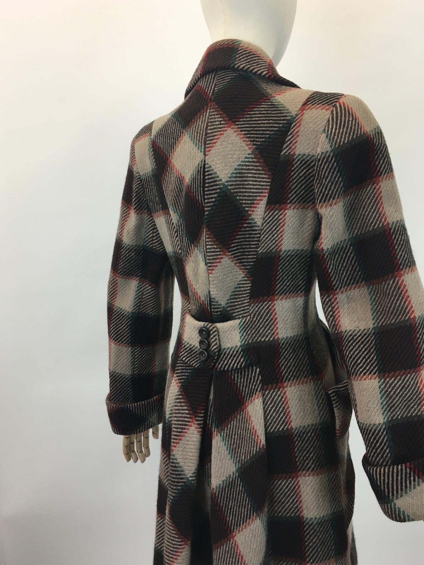 Original 1940's SENSATIONAL CC41 Utility Coat - In A Plaid Colourway of Rust, Warm Brown, Emerald Green and Cinnamon