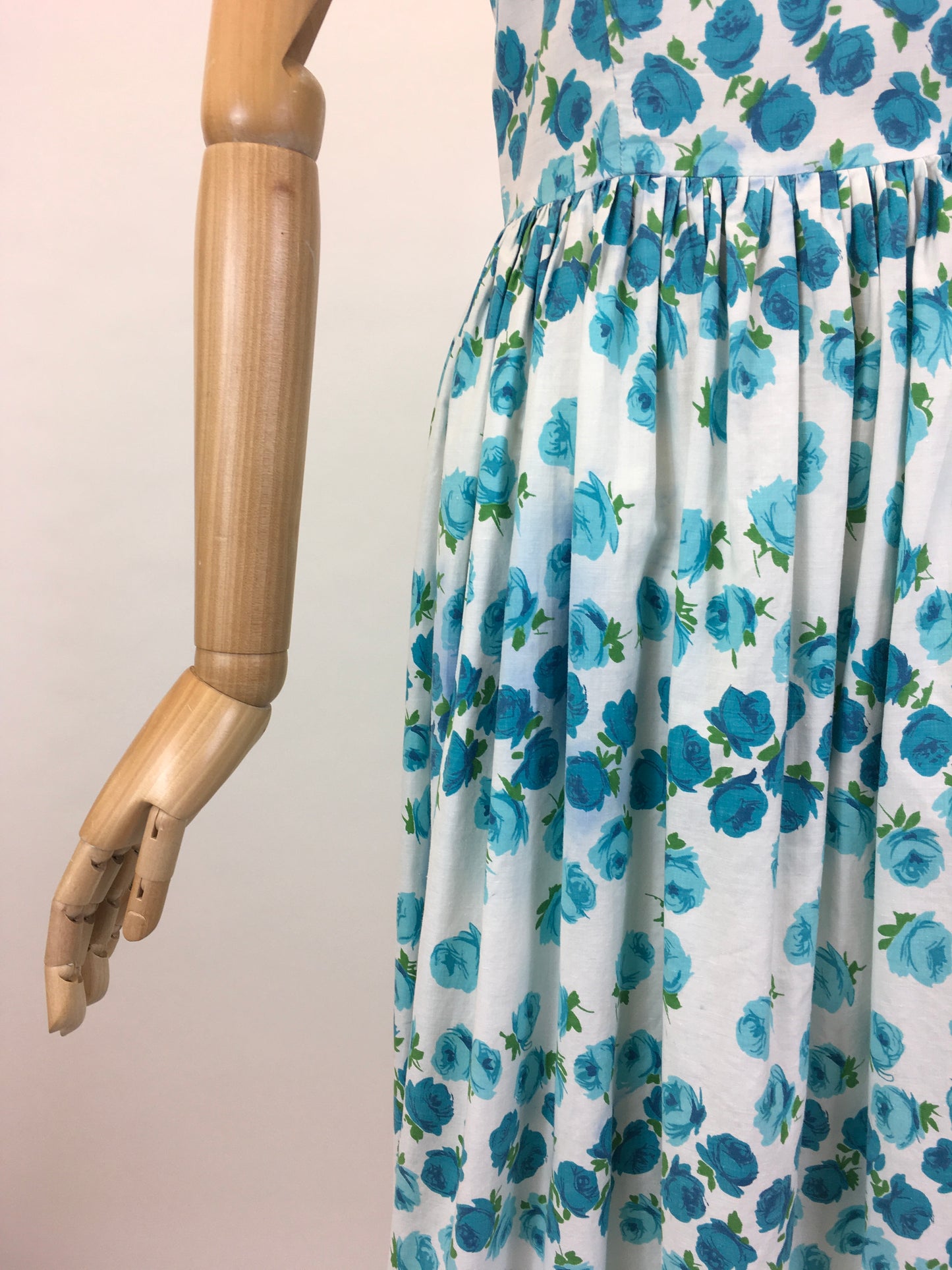 Original 1950’s Gorgeous Sun Dress - In A Beautiful Blue Rose Print Cotton