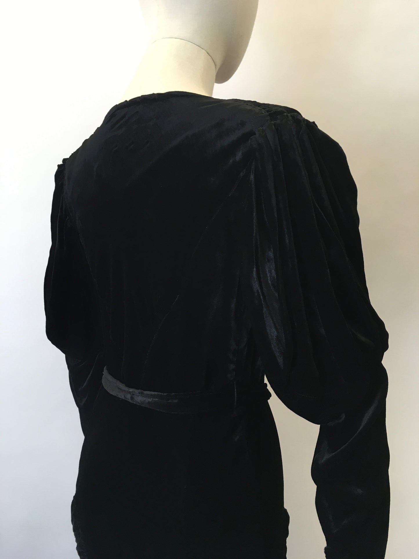 Original 1930's Divine Silk Velvet Evening Gown - With Exquisite Pleated Details and Art Deco Buckle