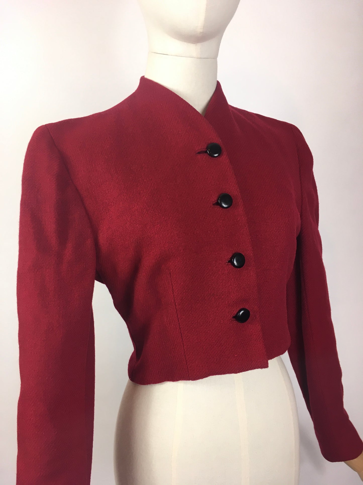 Original 1940’s American Cropped Jacket - In A Lovely Deep Wine Red Wool