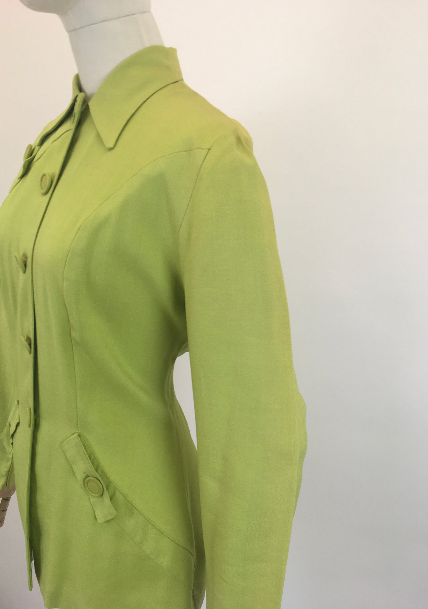 Original 1940's Fabulous Linen Jacket - In A Bright Chartreuse With Lovely Details