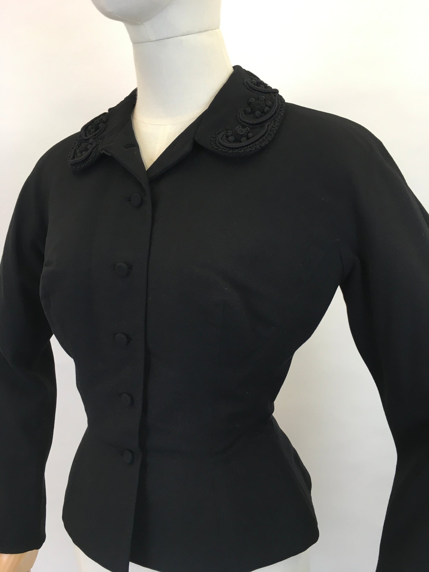 Original Late 1940’s early 1950’s ‘ Hattie Carnegie’ Black Jacket - Creating the Iconic New Look Silhouette