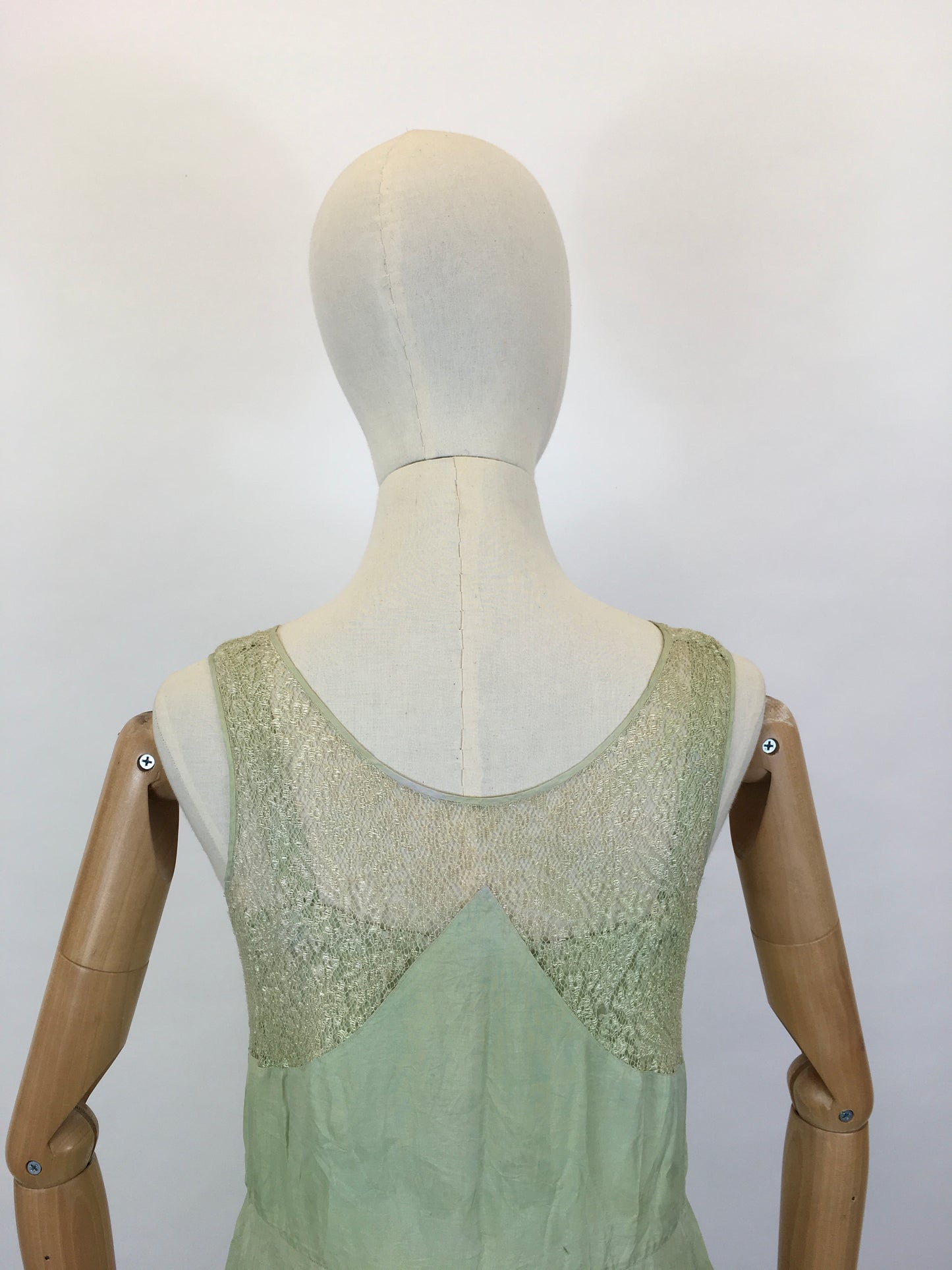 Original As Is 1920’s Stunning Soft Green Dress - In Silk & lace
