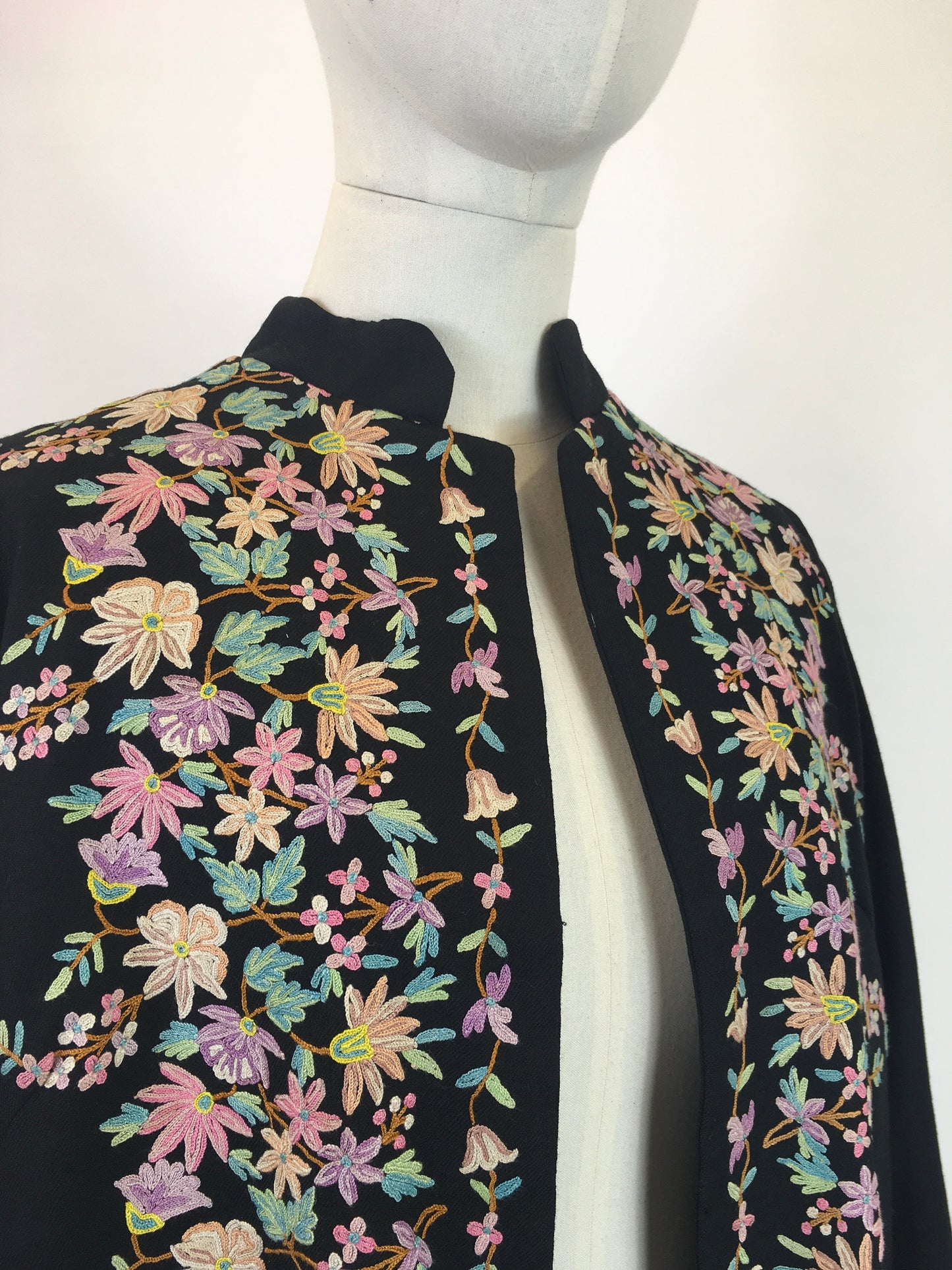 Original Late 1930's Early 1940's Edge to Edge Jacket - With Exquisite Embroidery Detailing in Pastels