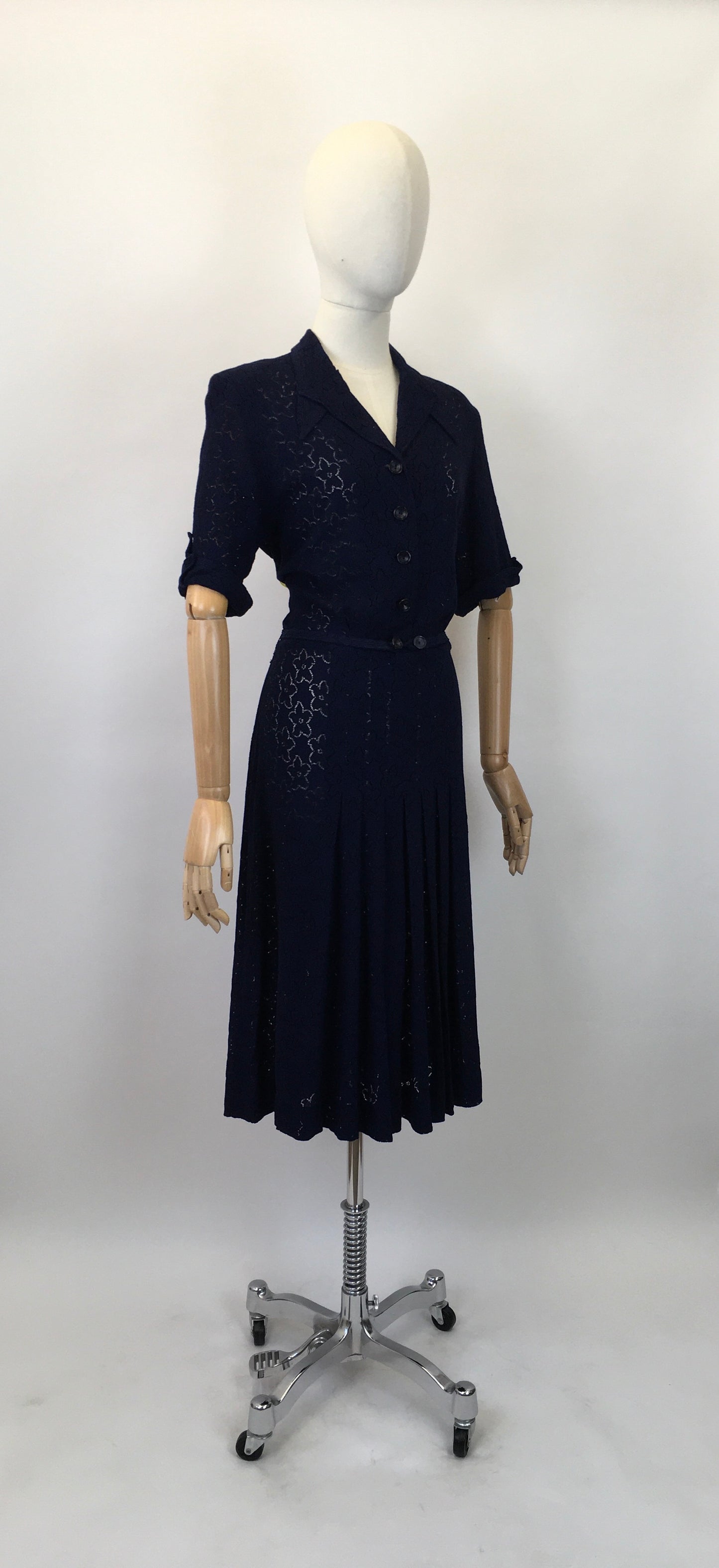 Original 1930's Stunning Lace Dress in a Classic Navy - With Exquisite Details