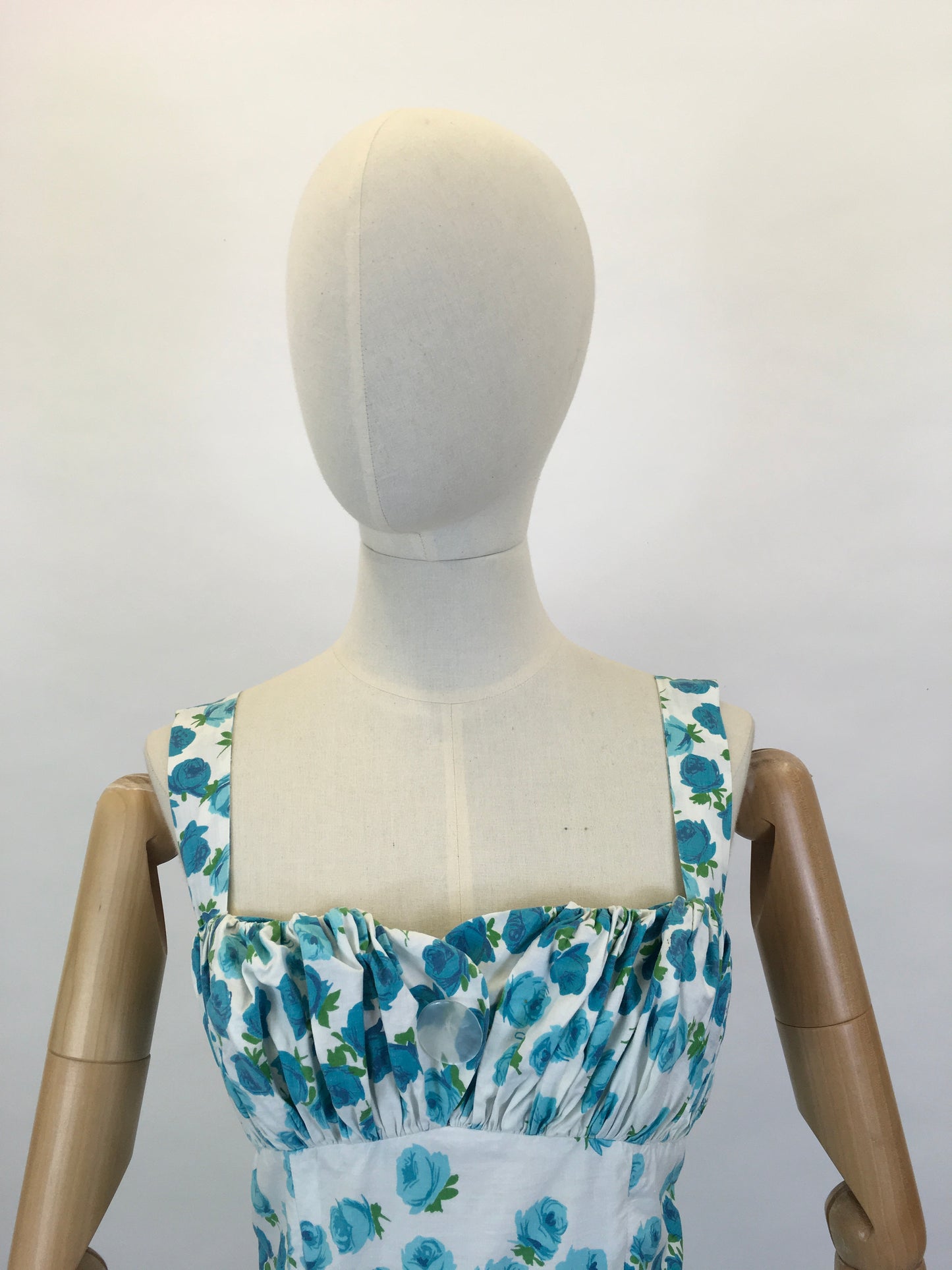 Original 1950’s Gorgeous Sun Dress - In A Beautiful Blue Rose Print Cotton