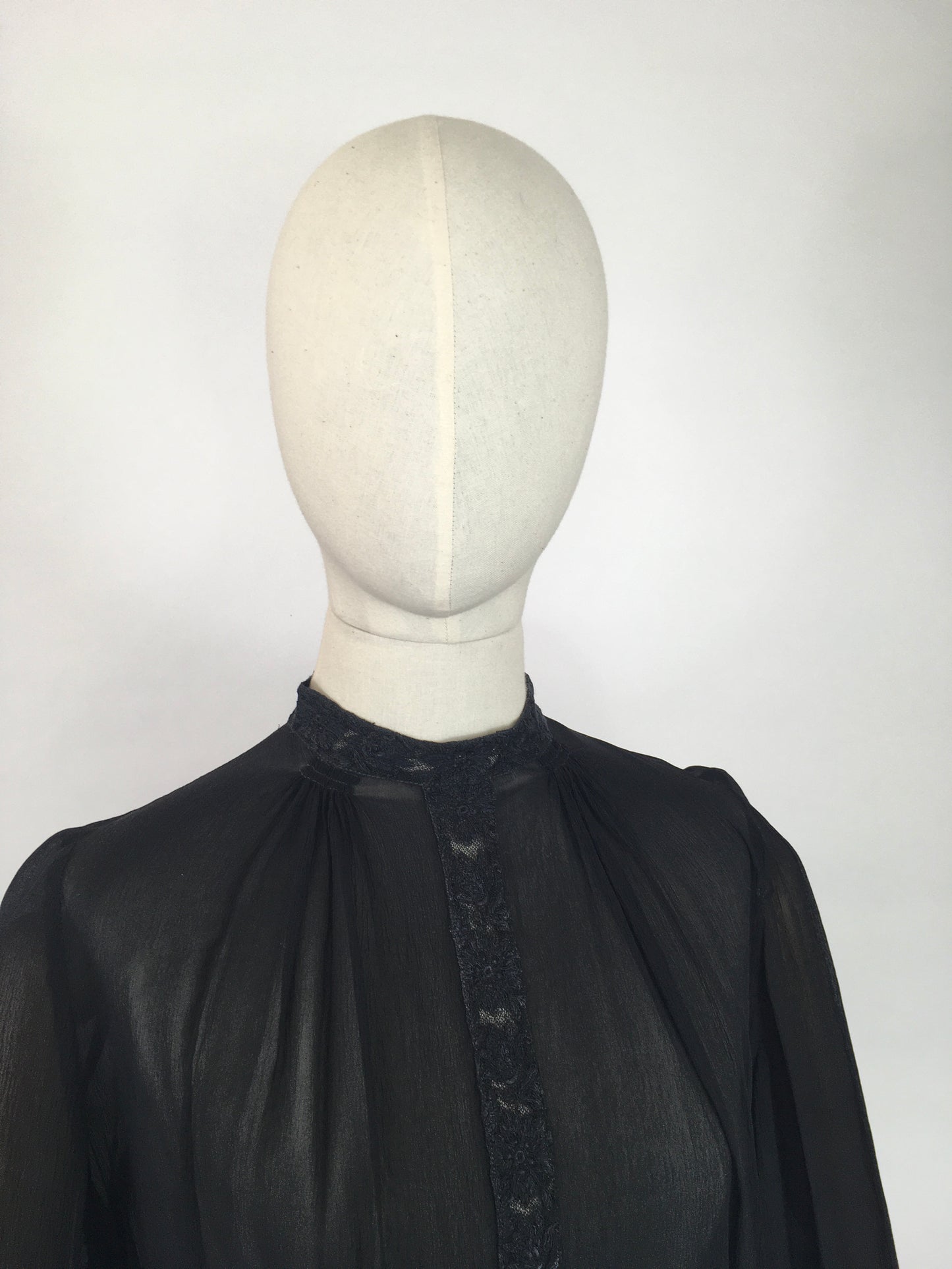 Original 1940’s Darling Sheer Black Blouse - With Beautiful Contrast Lace Detailing