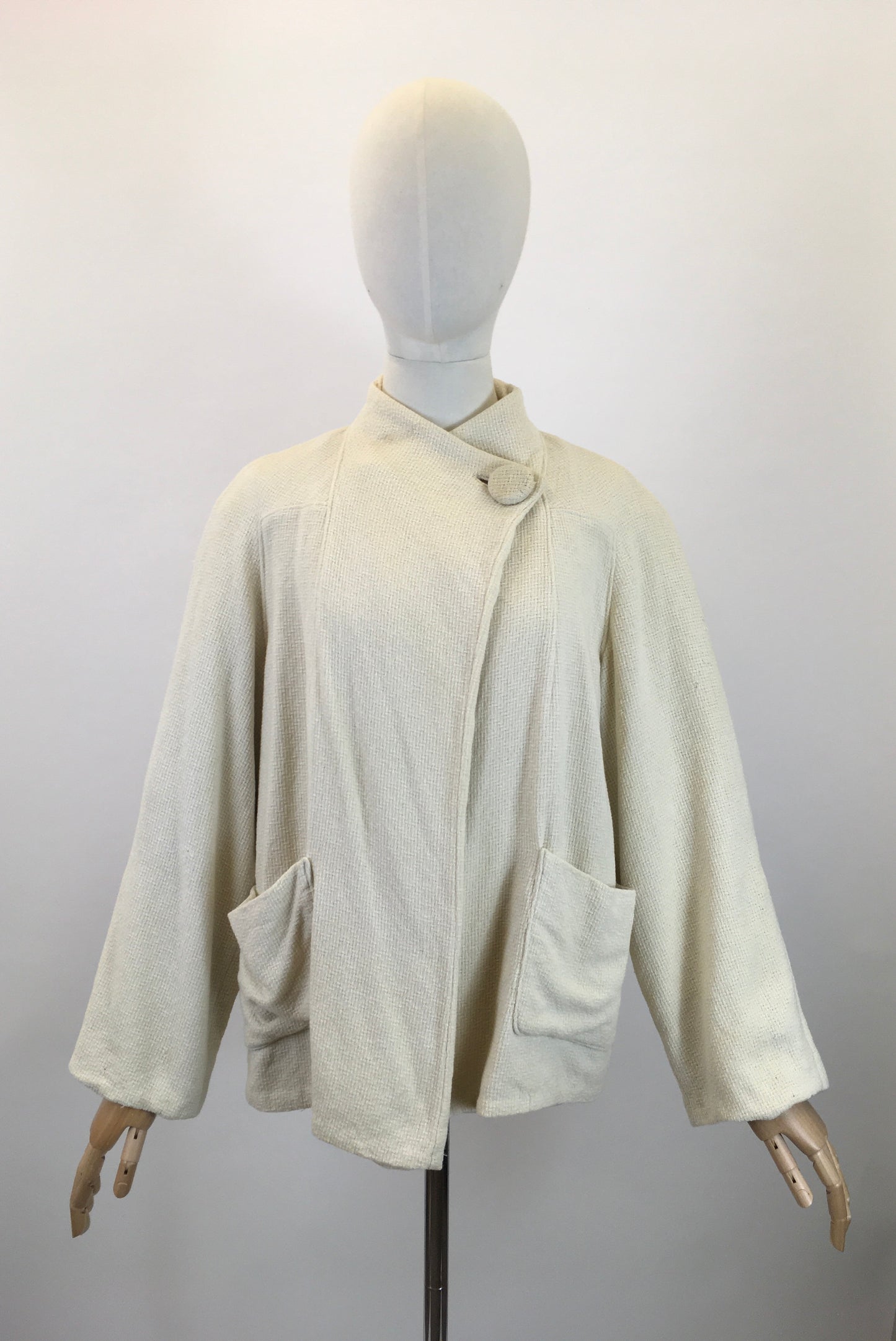 Original Early 1940's Darling Waffle Jacket - In A Light Cream with Deco Details