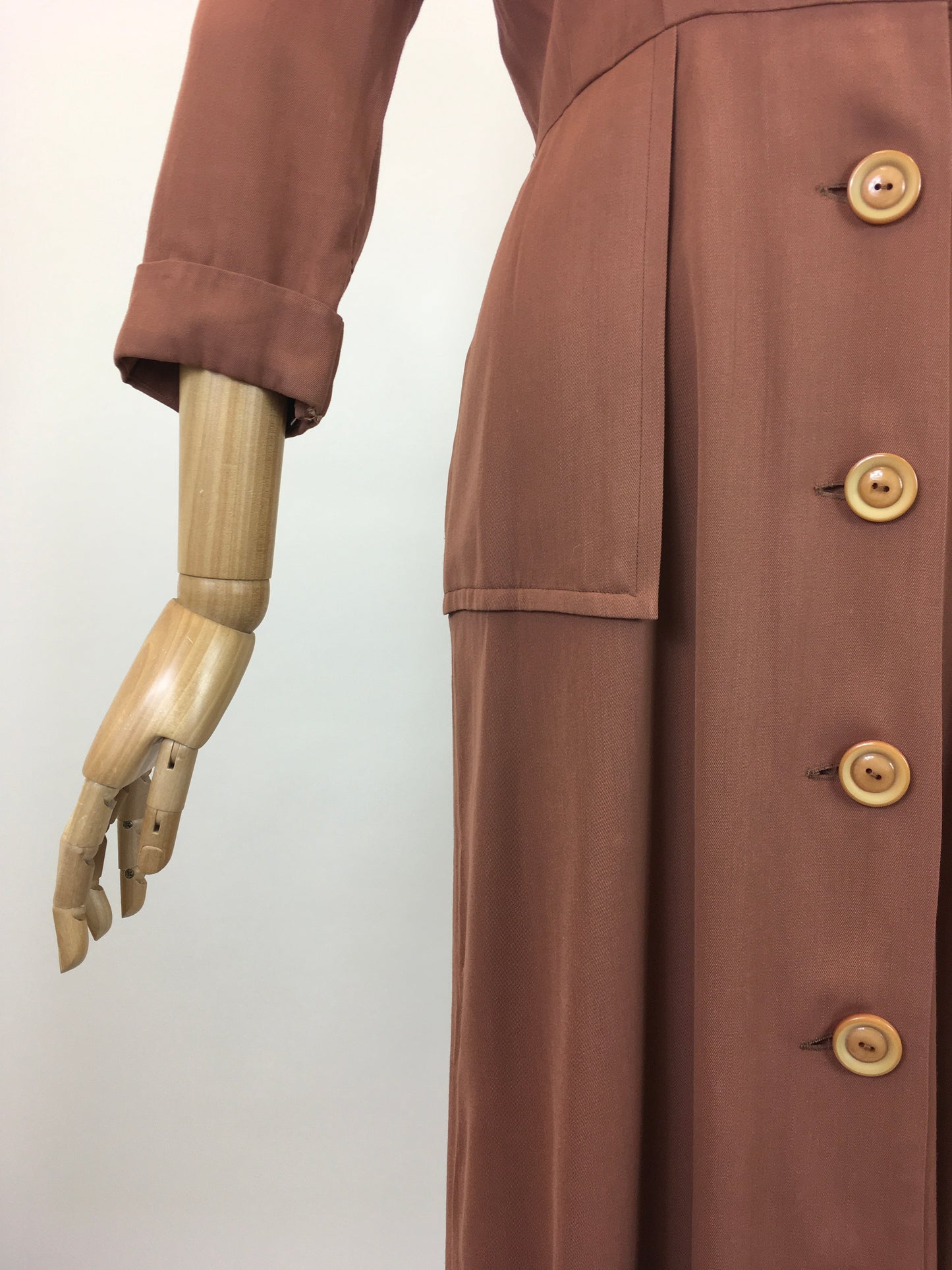 Original 1940's Darling Gaberdine Dress - In A Soft Chestnut Brown