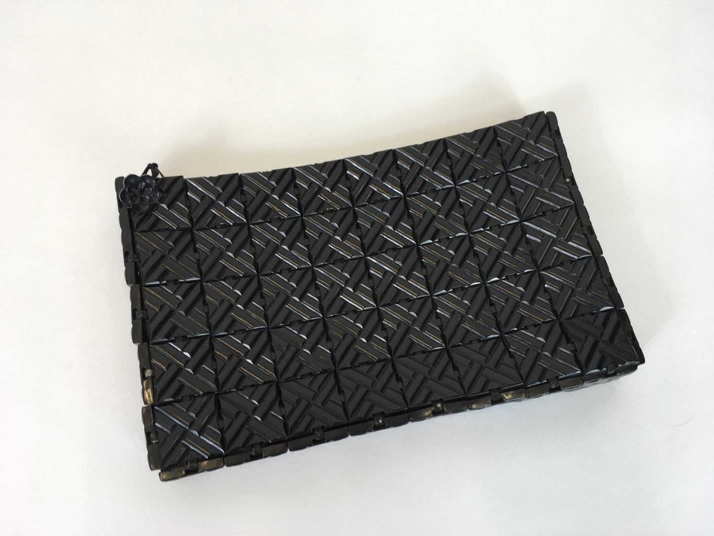 Original 1940’s Black Plastic Tiled Clutch Handbag - In An Almost Crosshatch Tilework