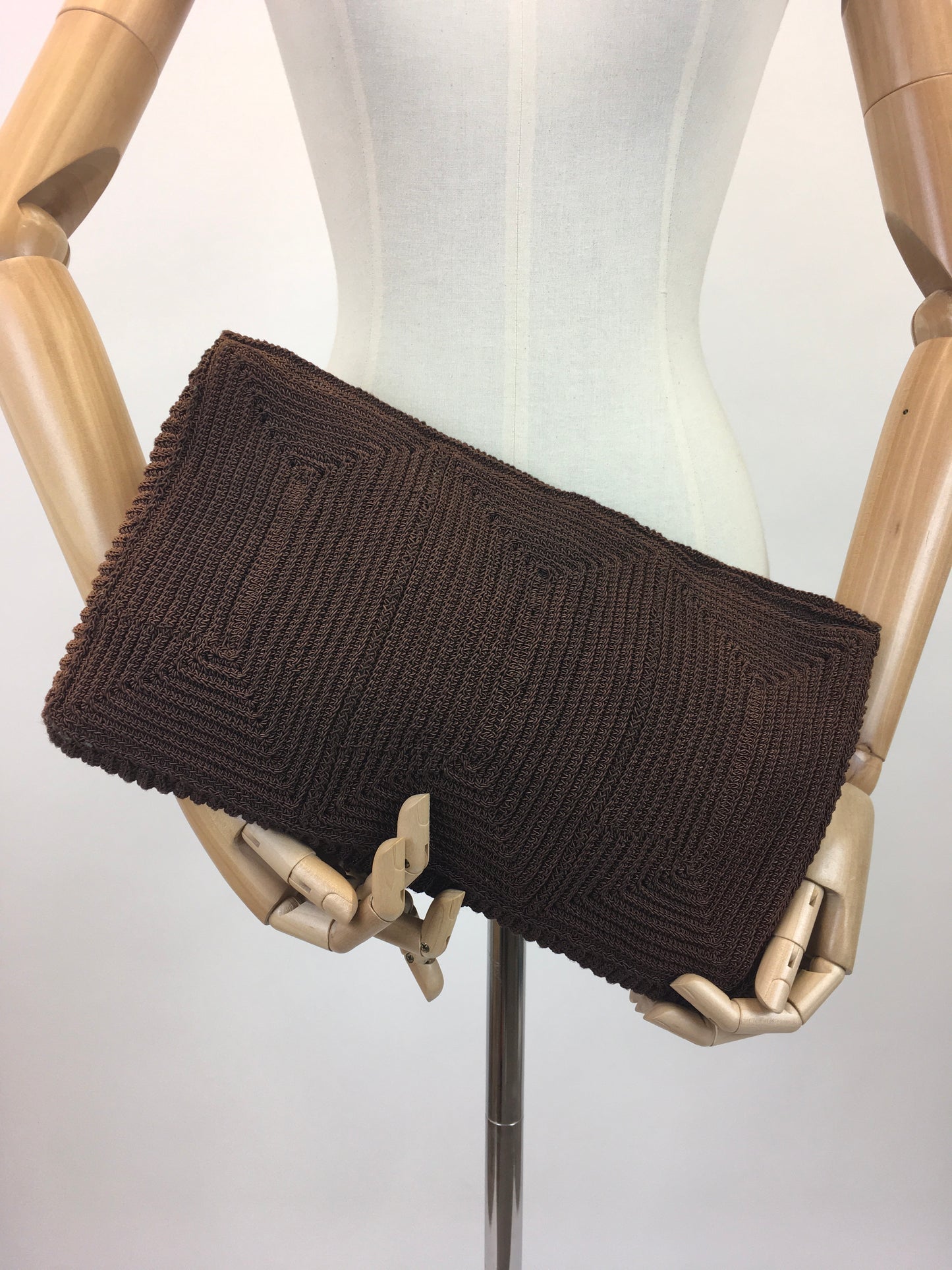 Original Beautiful 1940's Large Rectangular Clutch - In a Warming Brown Knit