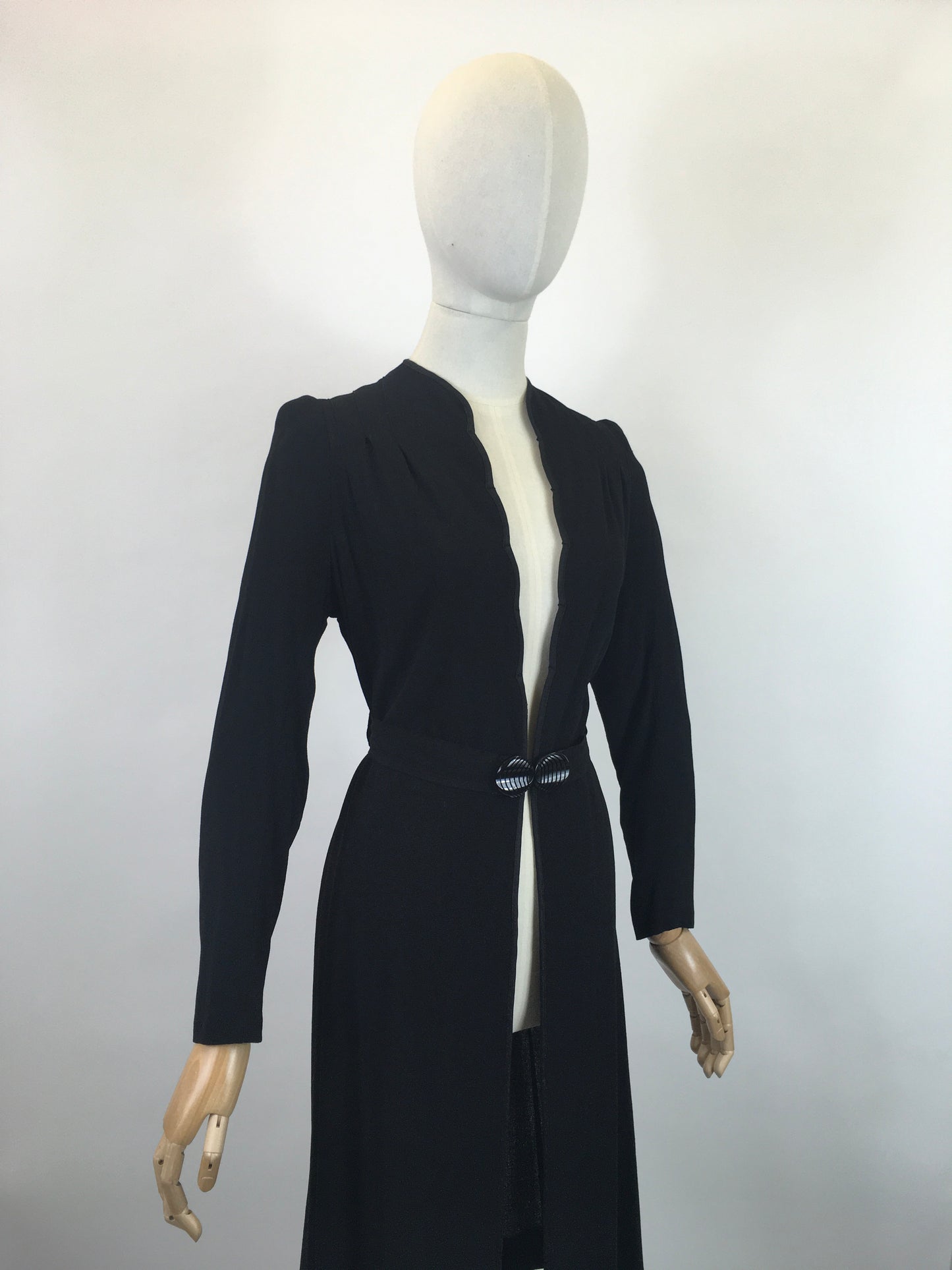 Original 1930's Summer Coat in Black Crepe - With Exquisite Scallop Edge