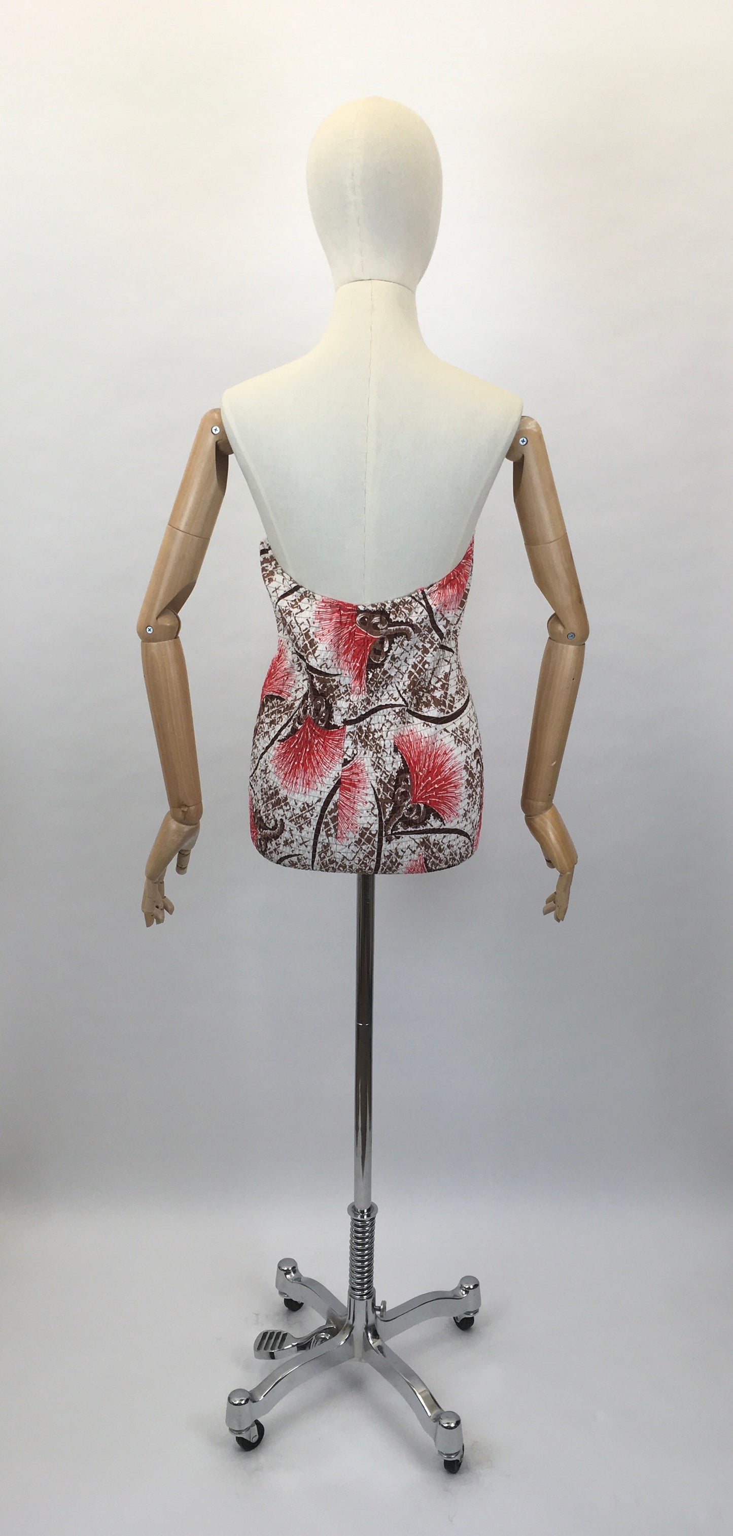 Original Late 1940s early 1950’s Bathing Costume - In a Fabulous Brown and Bright Coral Cotton