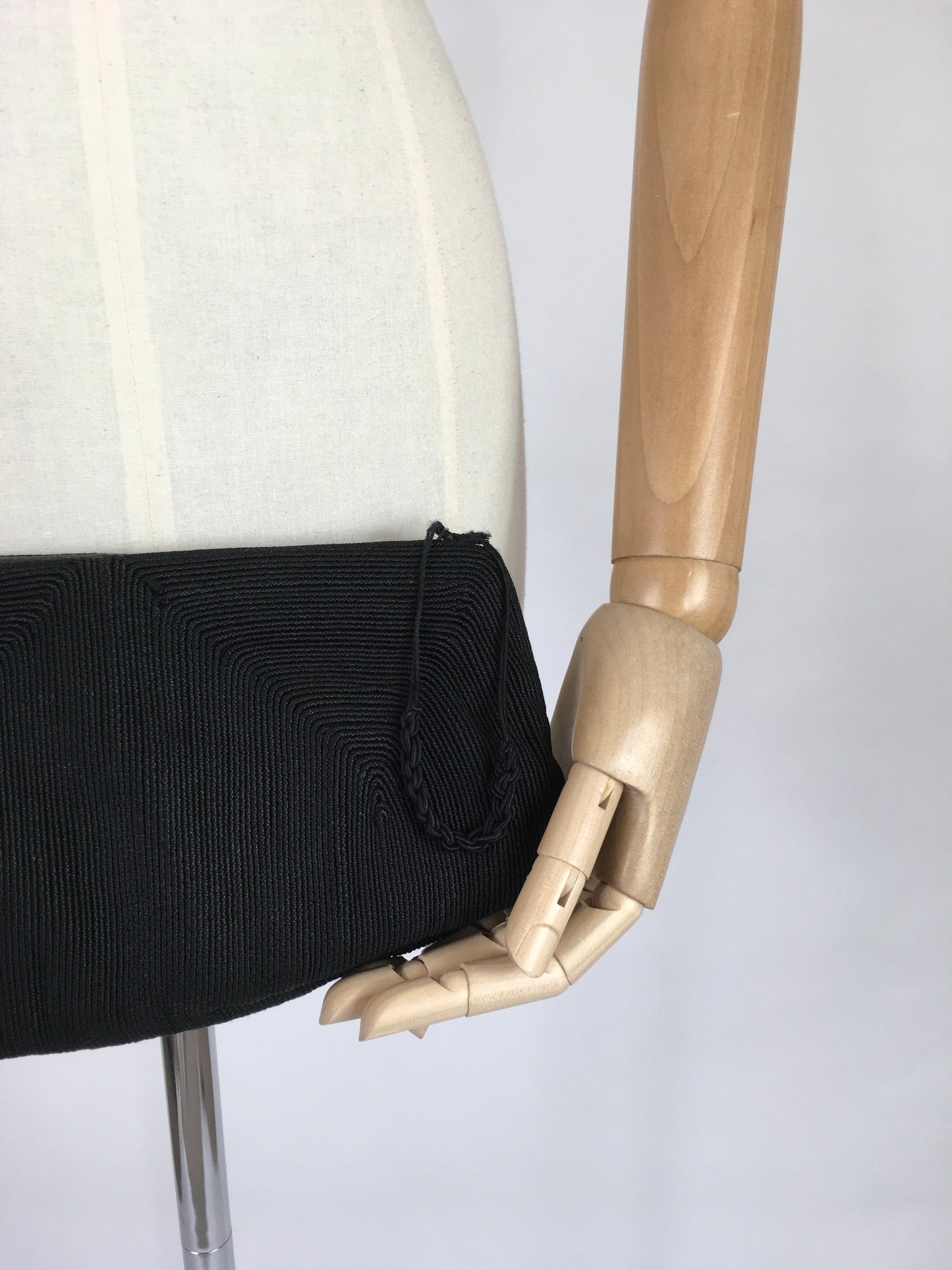 Original 1940’s Black Soft Corde Clutch Bag - With a Lovely Zip Fastening and Matching Pull