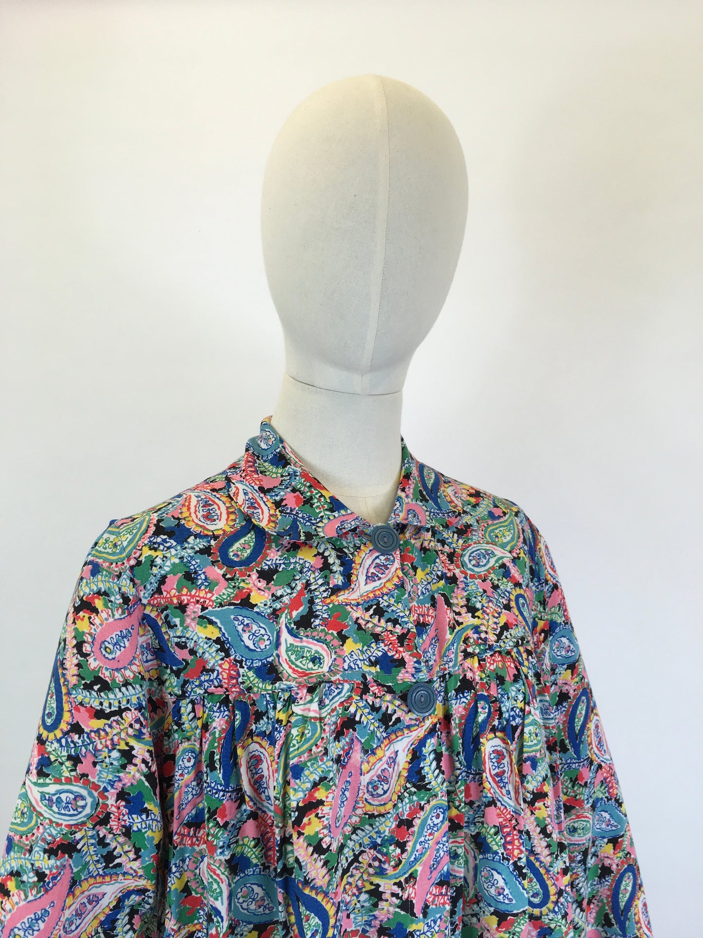 Original 1940’s CC41 Stunning Cotton Smock - In the Most Vibrant Floral & Paisley Print