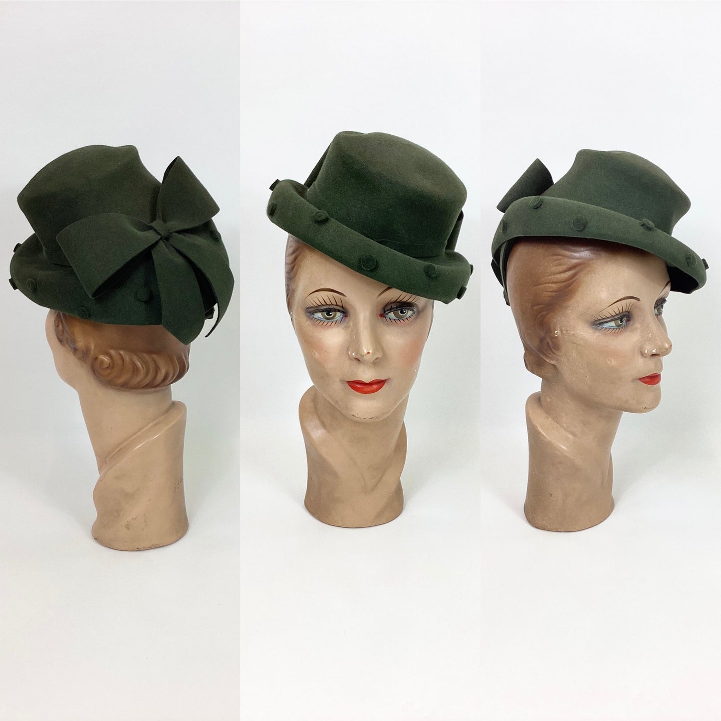 Original 1940’s Sensational Topper Hat - In A Deep Olive Green