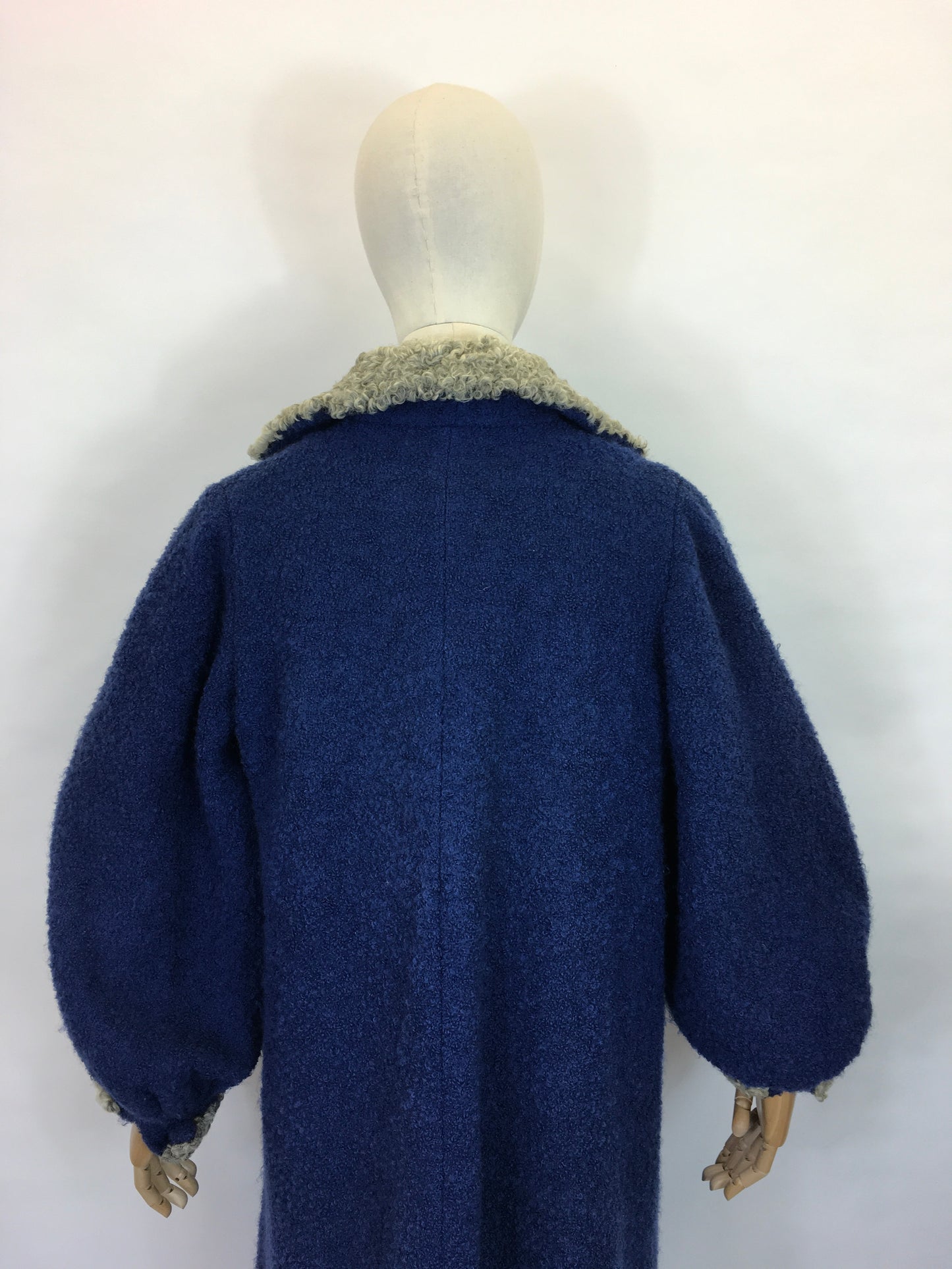 Original 1940’s Amazing Boucle Wool Coat with Astrakhan Trim - In a Royal Blue and Soft Grey