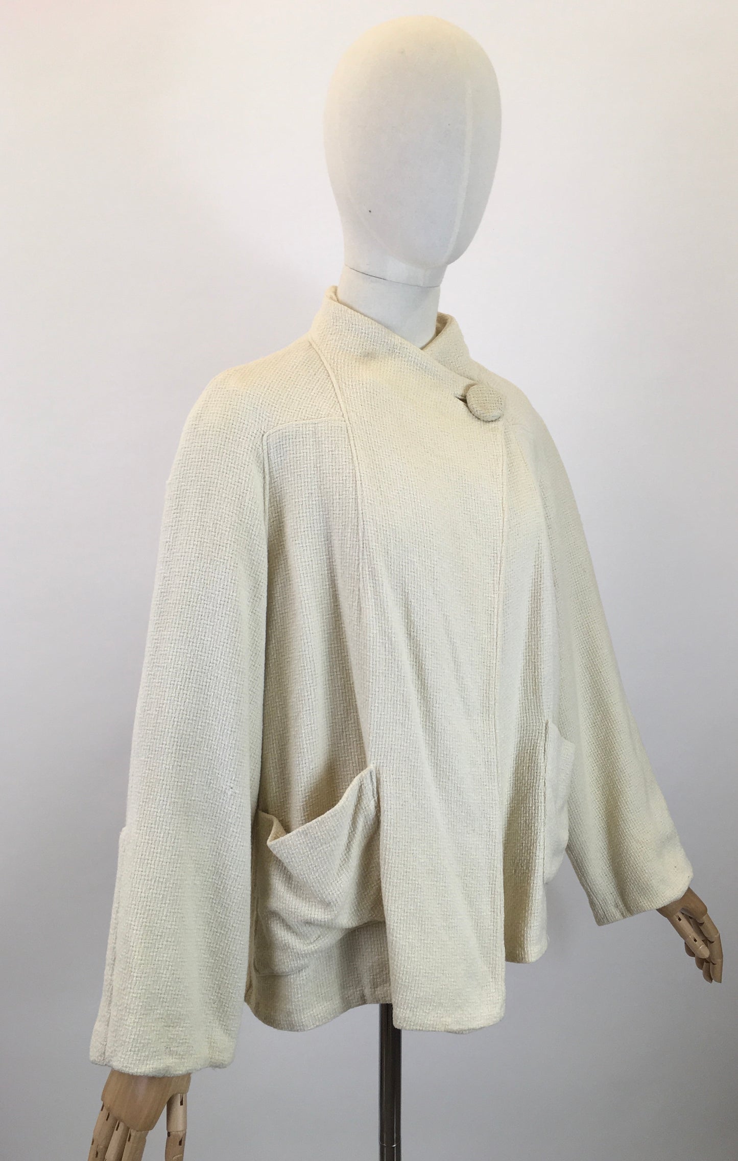 Original Early 1940's Darling Waffle Jacket - In A Light Cream with Deco Details