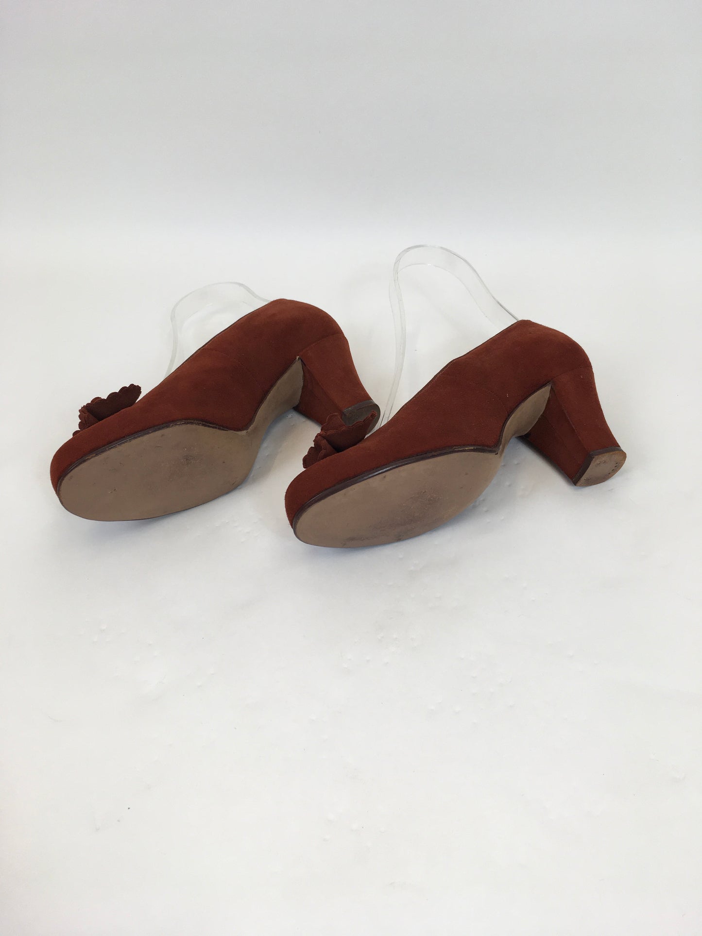 Original 1940's Sensational Suede Shoes In Warm Rust - With Petal Front