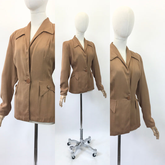 Original 1940's Stunning Gaberdine Fitted Jacket - In A Rich Caramel Brown